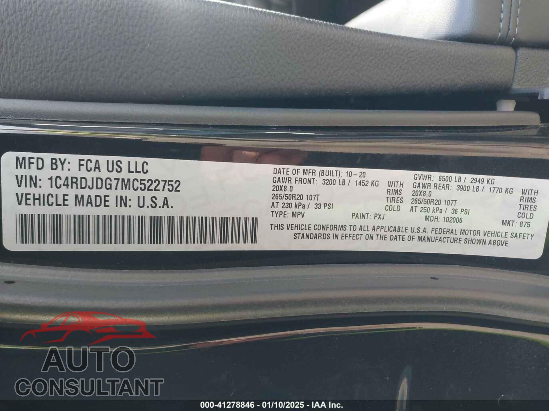 DODGE DURANGO 2021 - 1C4RDJDG7MC522752