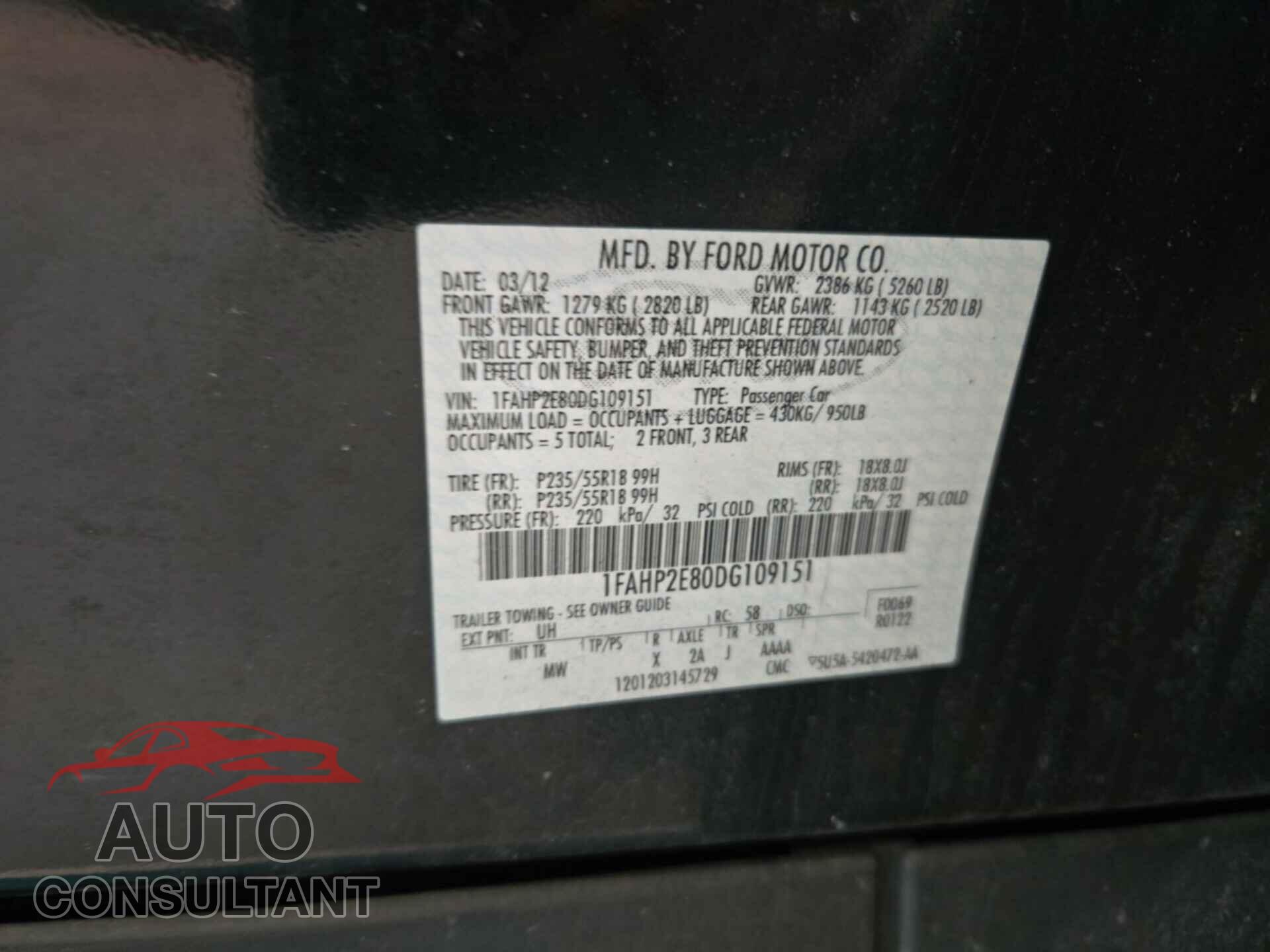 FORD TAURUS 2013 - 1FAHP2E80DG109151