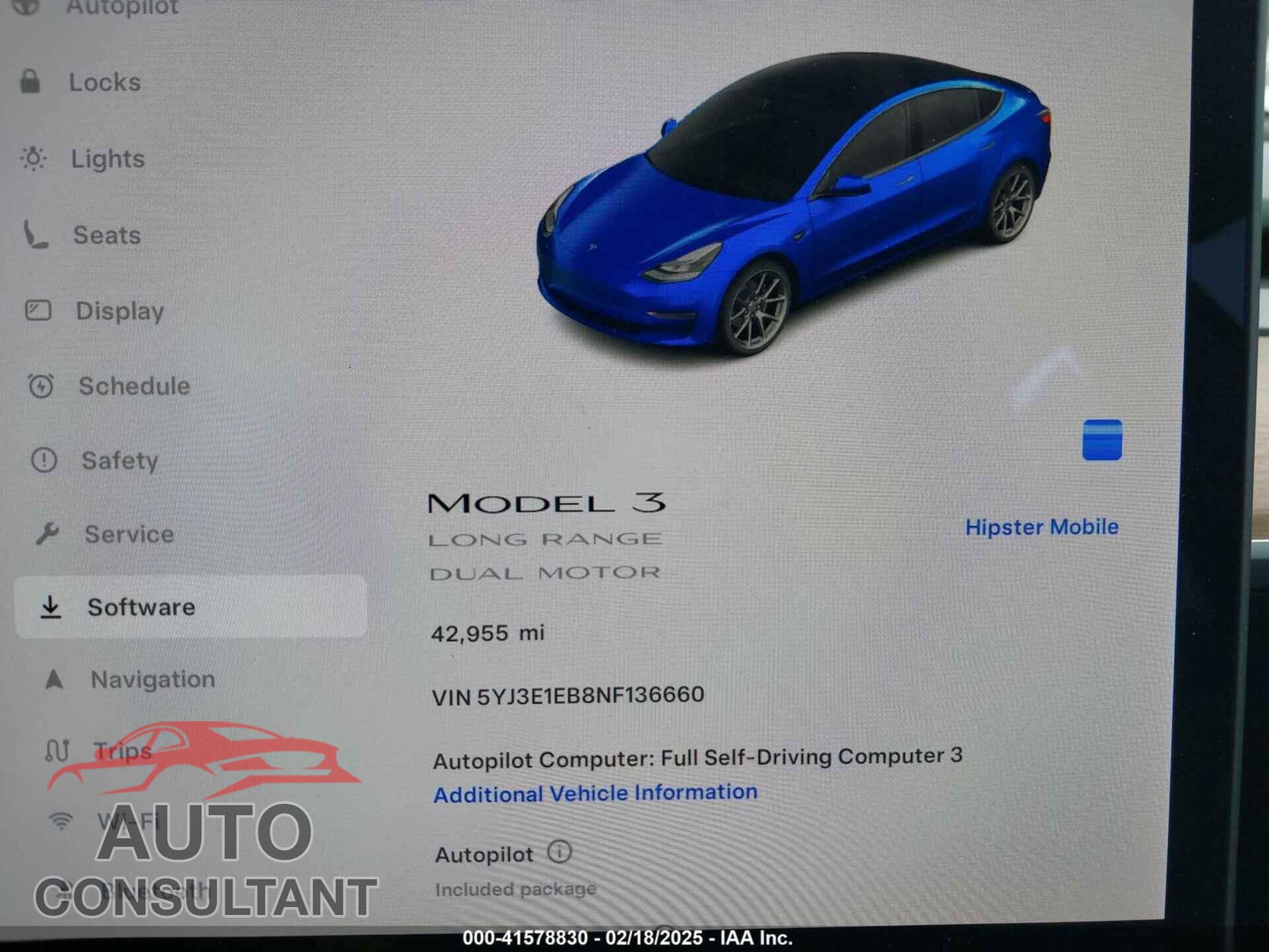TESLA MODEL 3 2022 - 5YJ3E1EB8NF136660