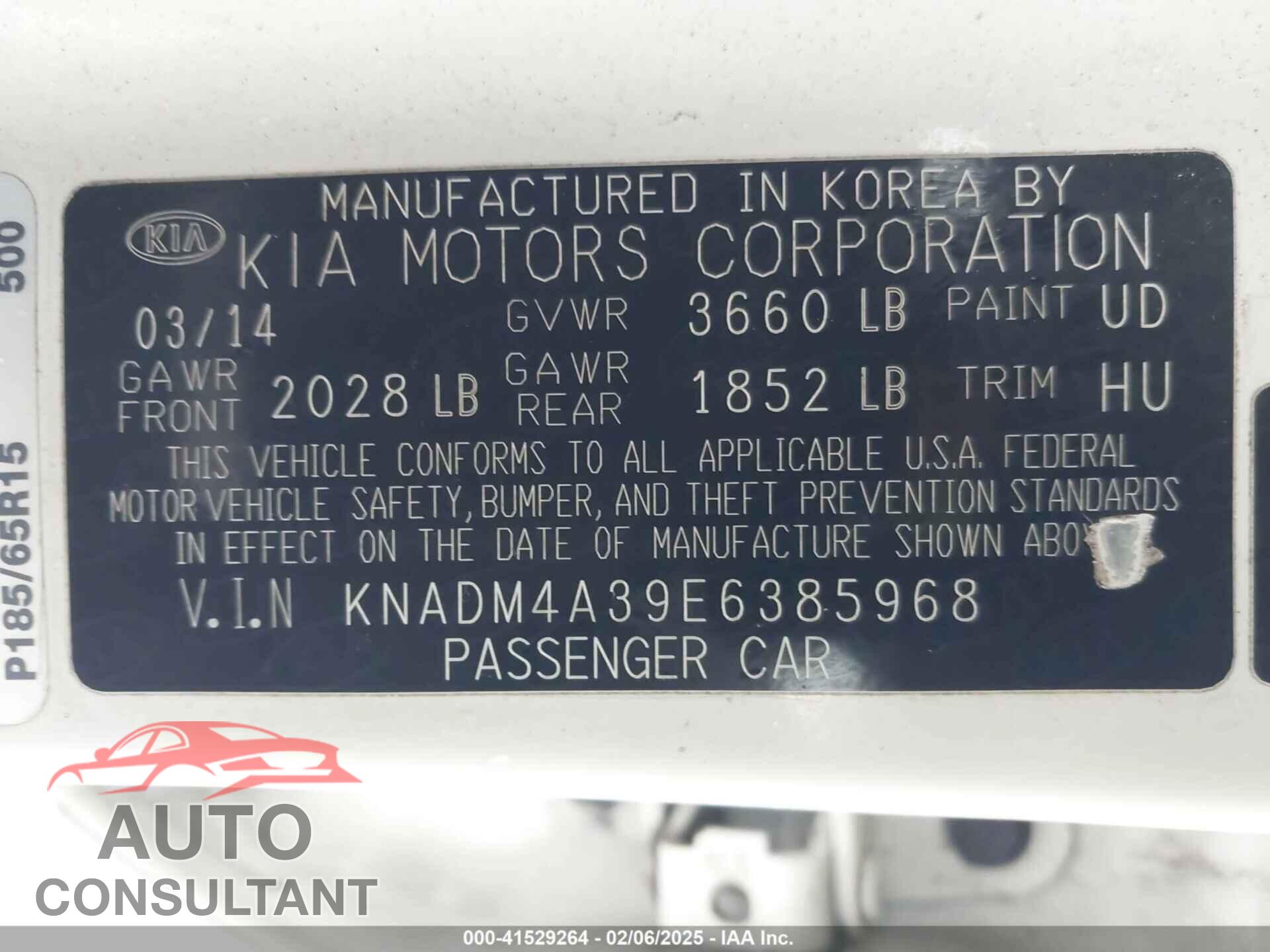 KIA RIO 2014 - KNADM4A39E6385968