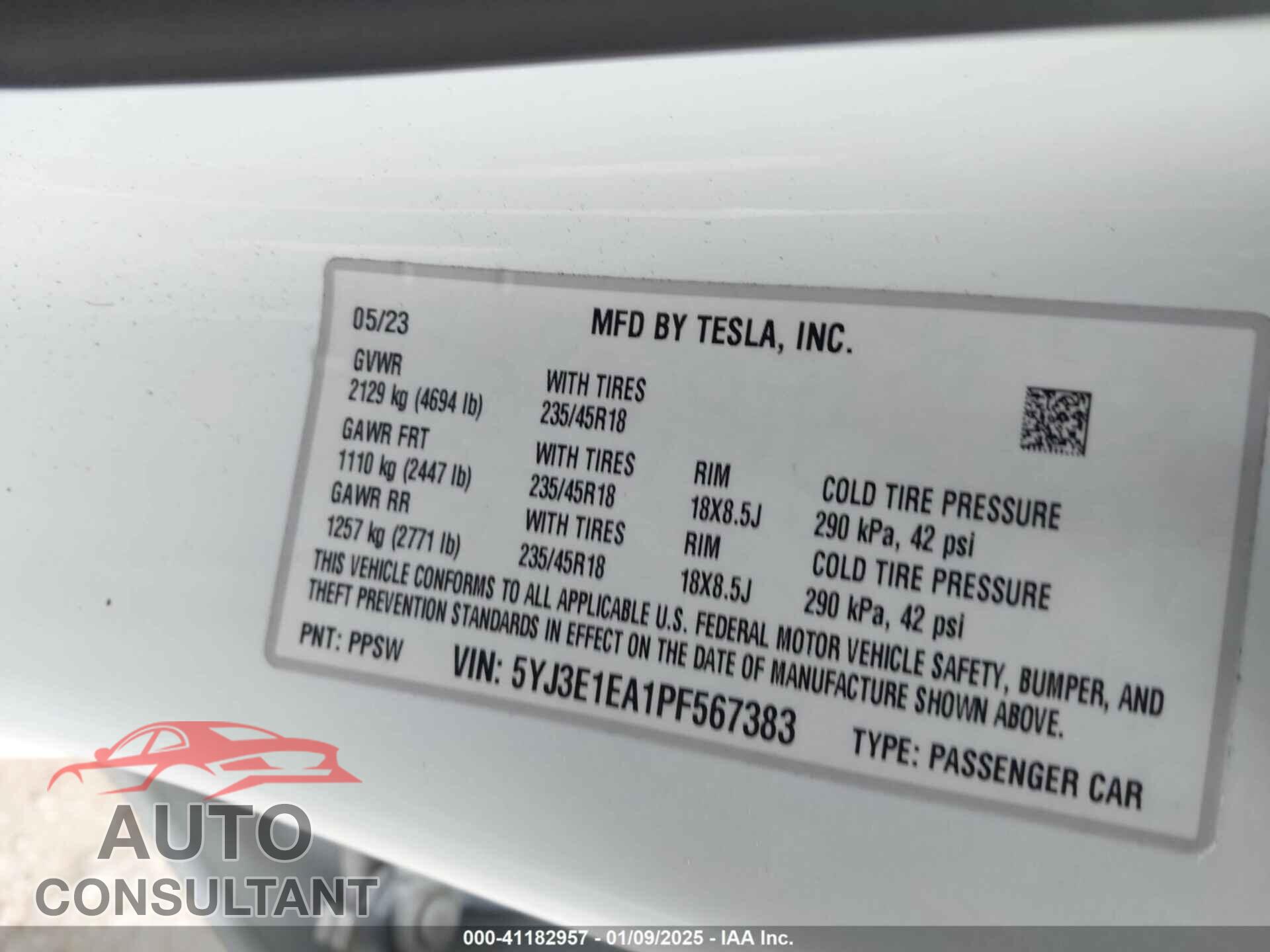 TESLA MODEL 3 2023 - 5YJ3E1EA1PF567383