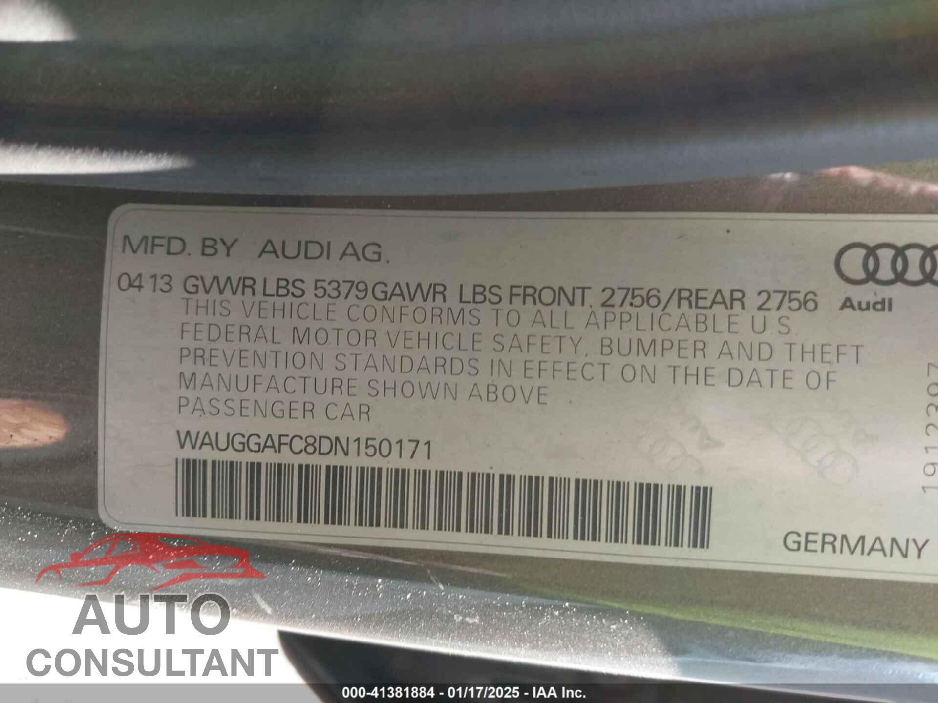 AUDI A6 2013 - WAUGGAFC8DN150171