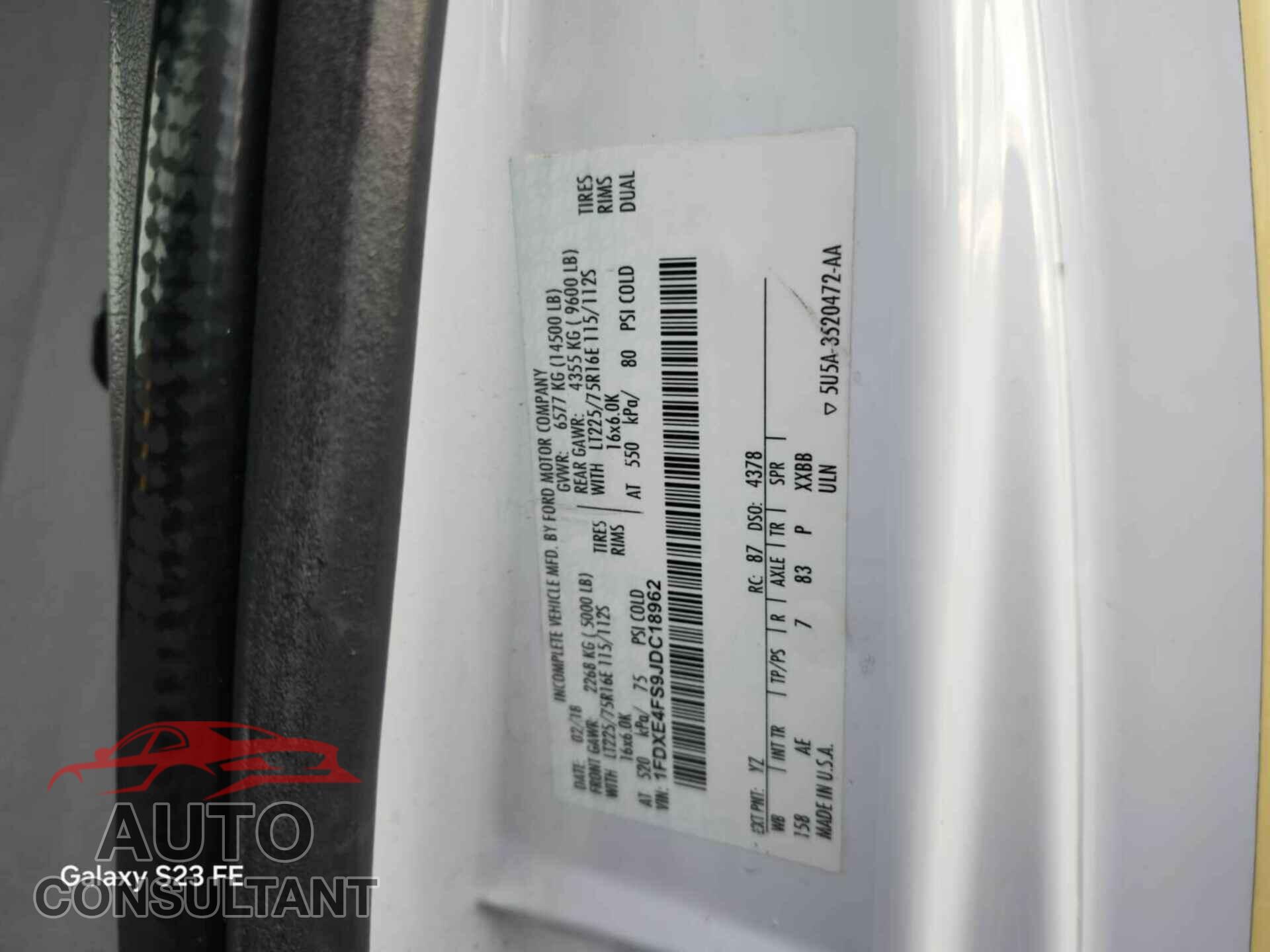FORD E-450 CUTAWAY 2018 - 1FDXE4FS9JDC18962