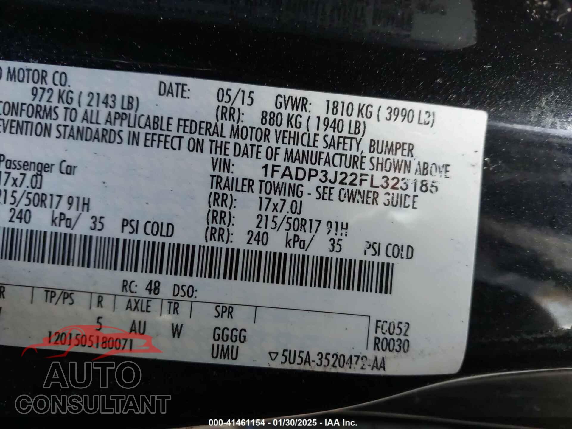 FORD FOCUS 2015 - 1FADP3J22FL323185
