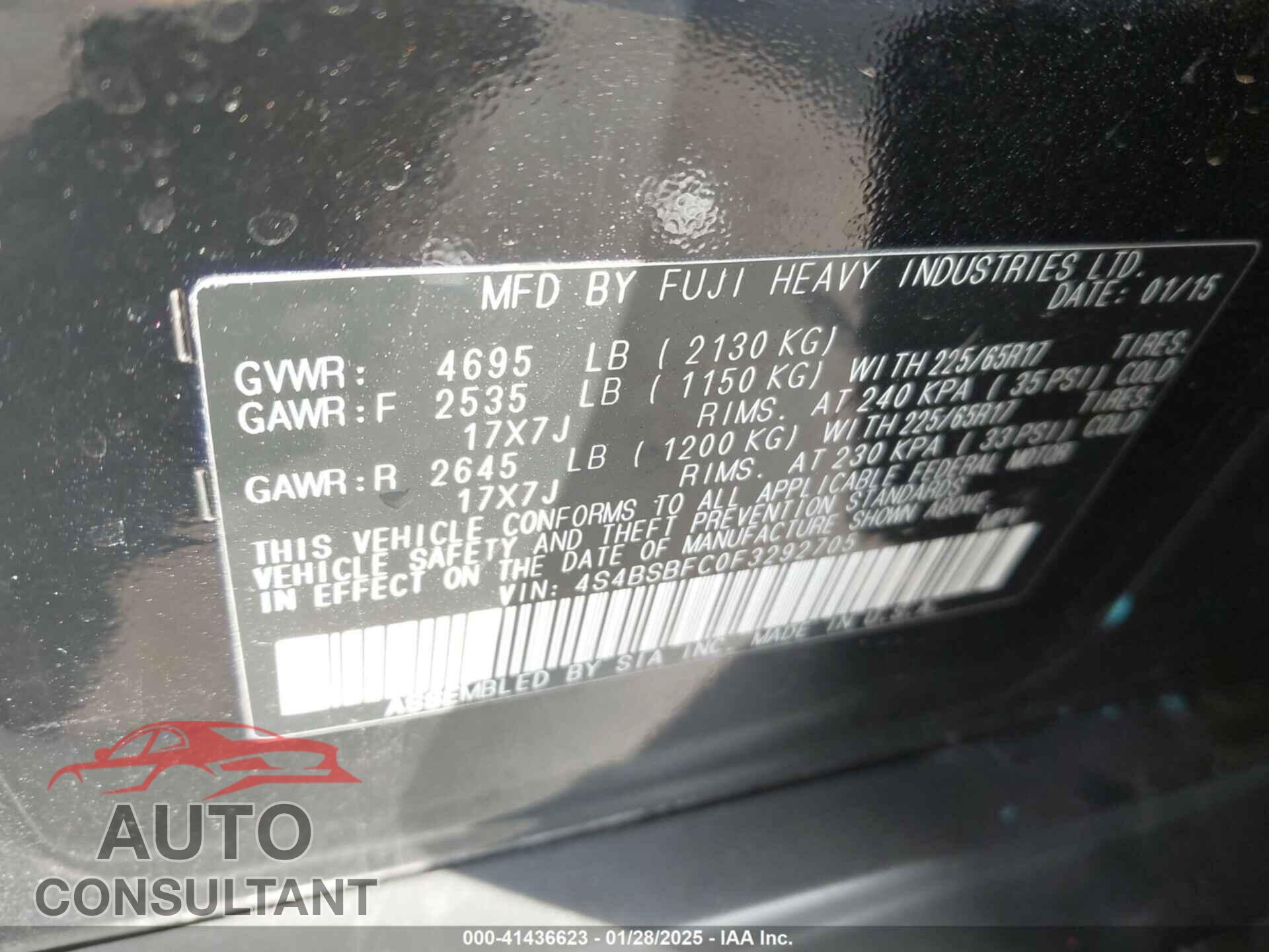 SUBARU OUTBACK 2015 - 4S4BSBFC0F3292705
