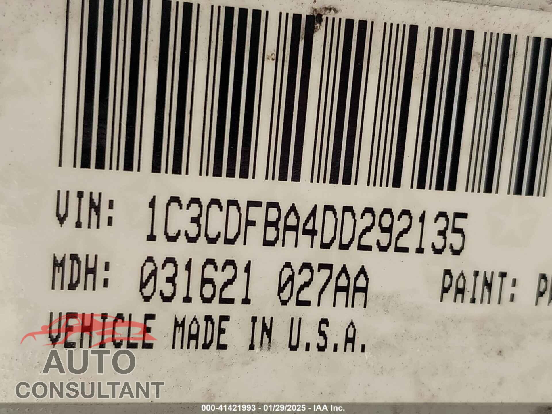 DODGE DART 2013 - 1C3CDFBA4DD292135