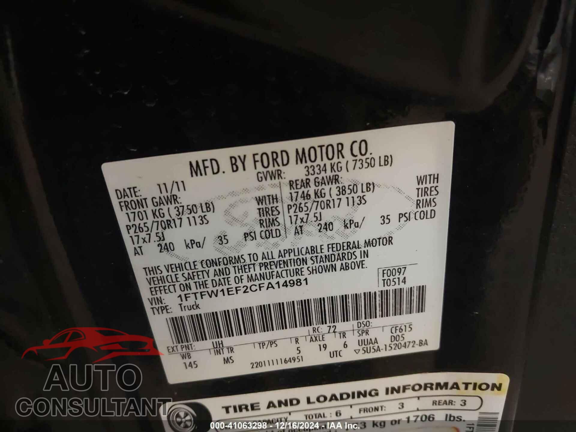 FORD F-150 2012 - 1FTFW1EF2CFA14981
