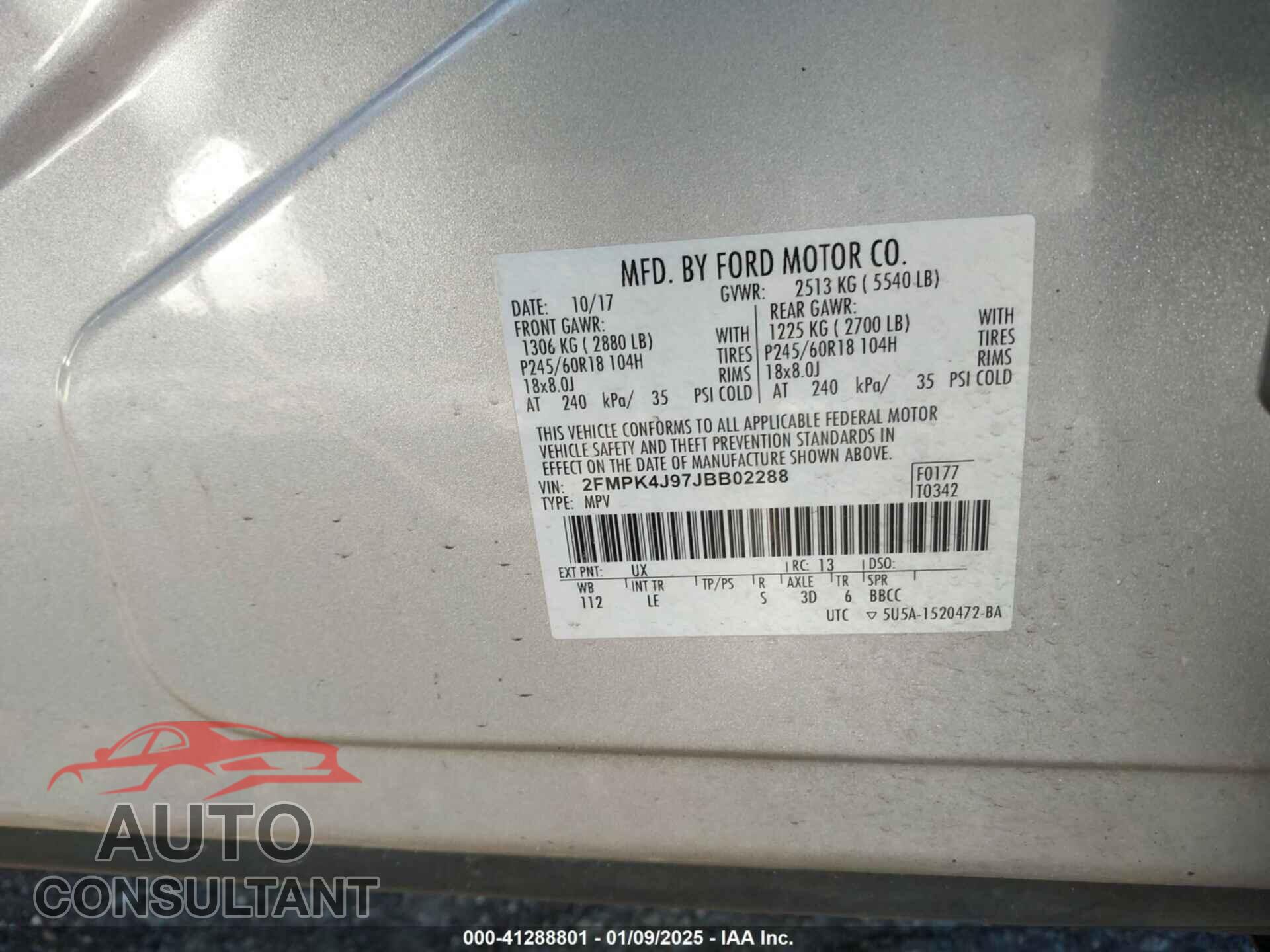 FORD EDGE 2018 - 2FMPK4J97JBB02288