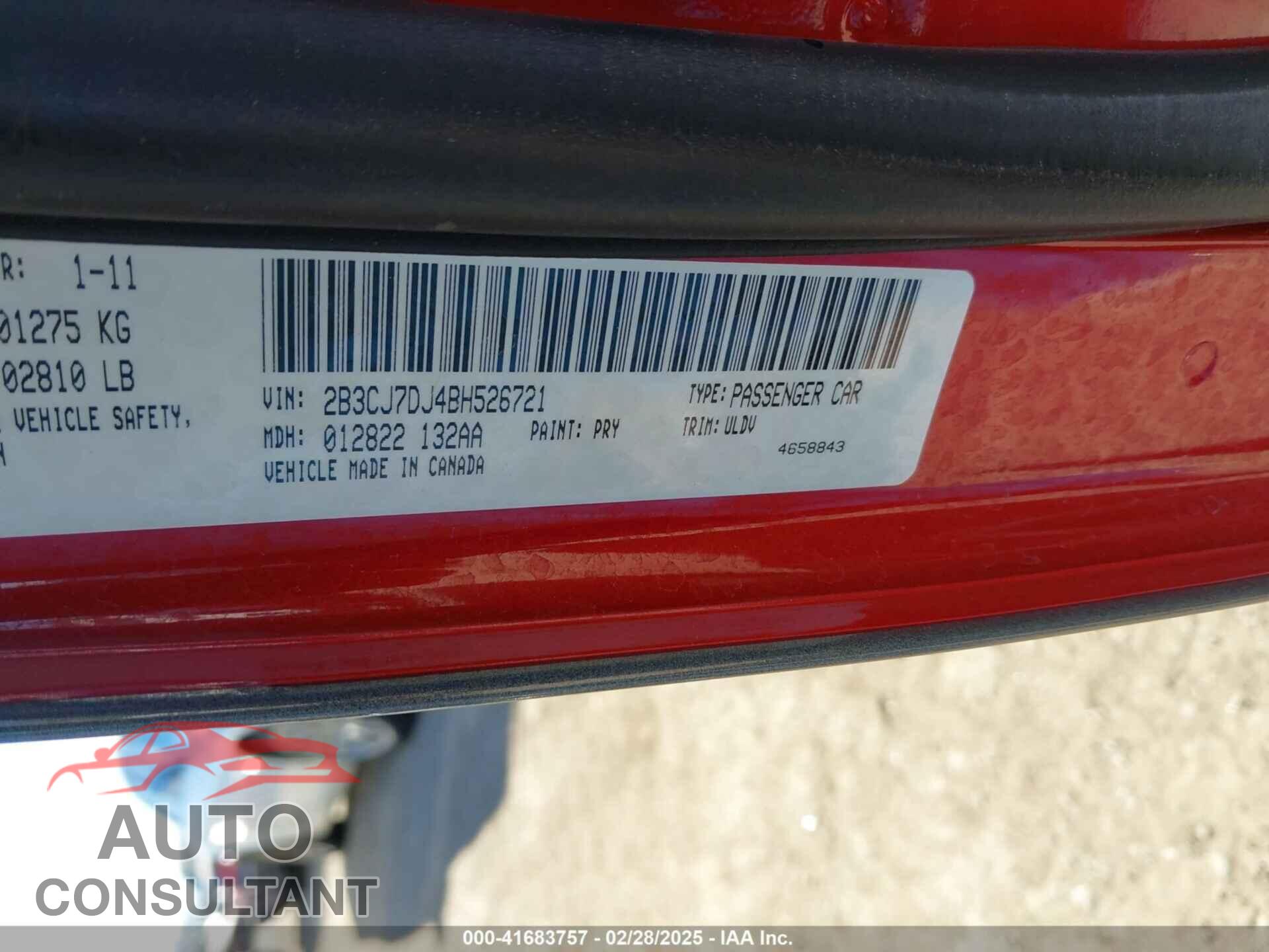 DODGE CHALLENGER 2011 - 2B3CJ7DJ4BH526721