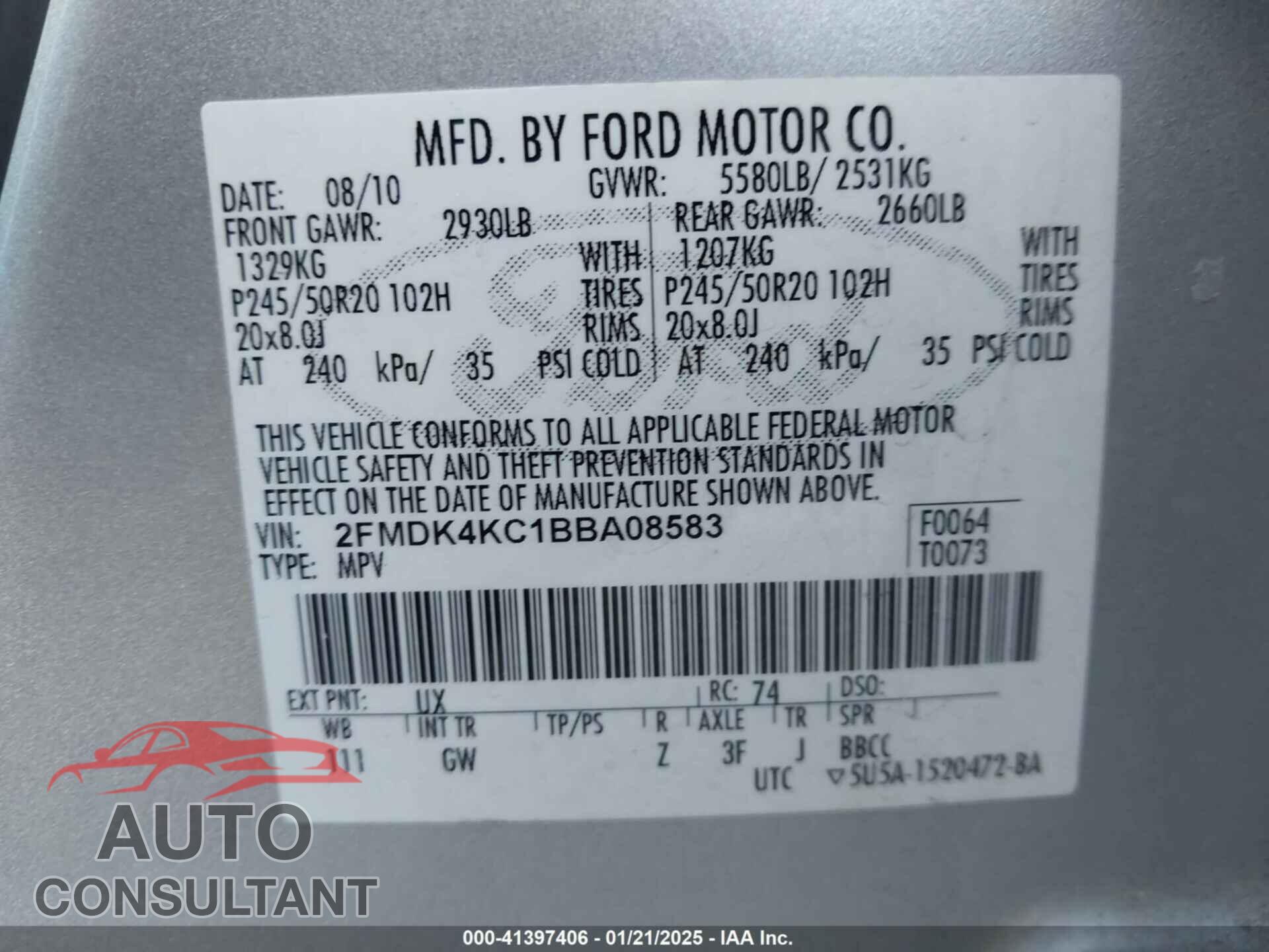 FORD EDGE 2011 - 2FMDK4KC1BBA08583