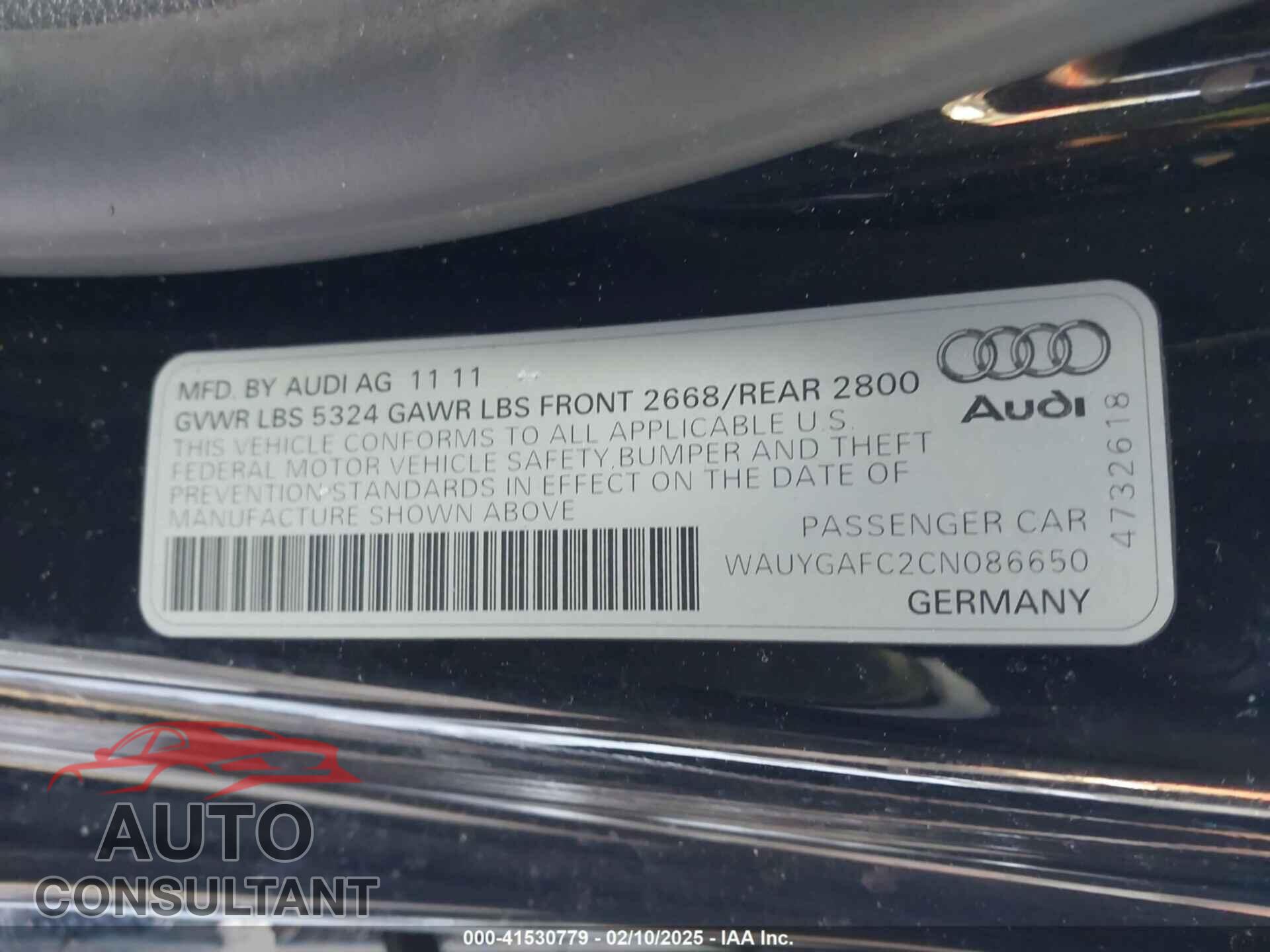 AUDI A7 2012 - WAUYGAFC2CN086650