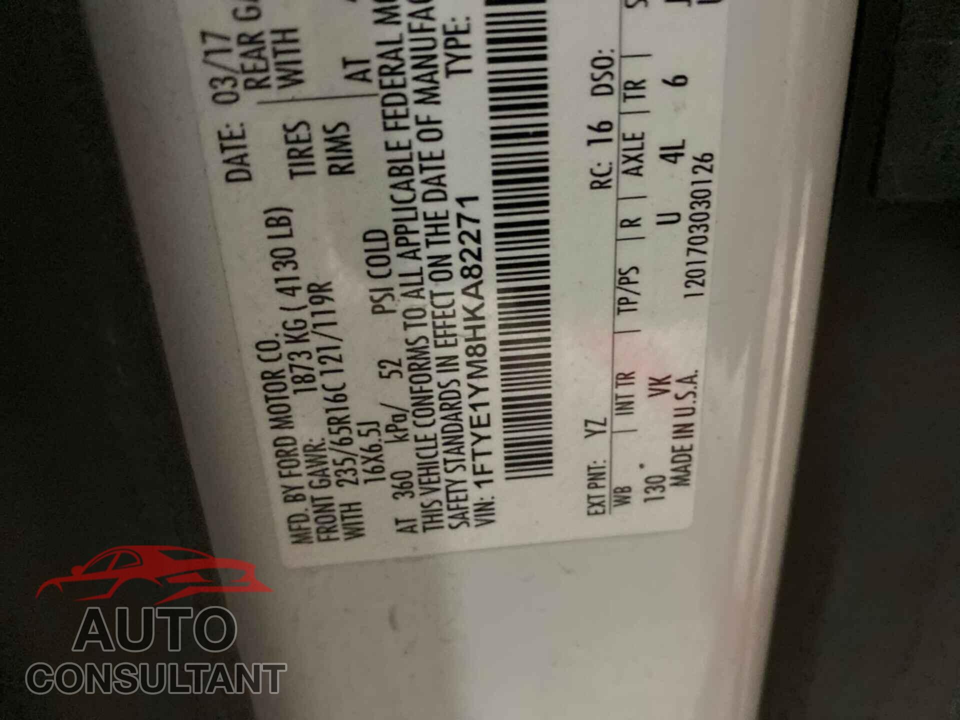 FORD TRANSIT 2017 - 1FTYE1YM8HKA82271