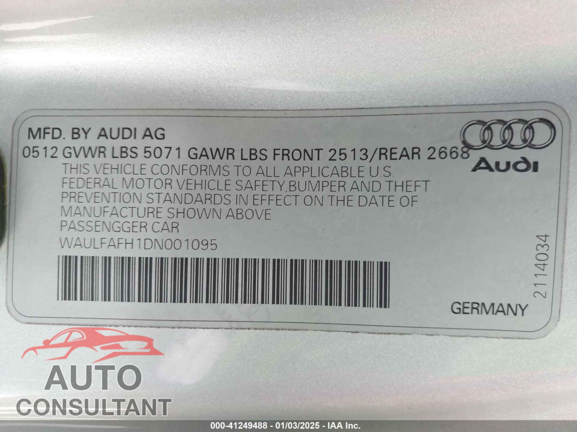 AUDI A5 2013 - WAULFAFH1DN001095