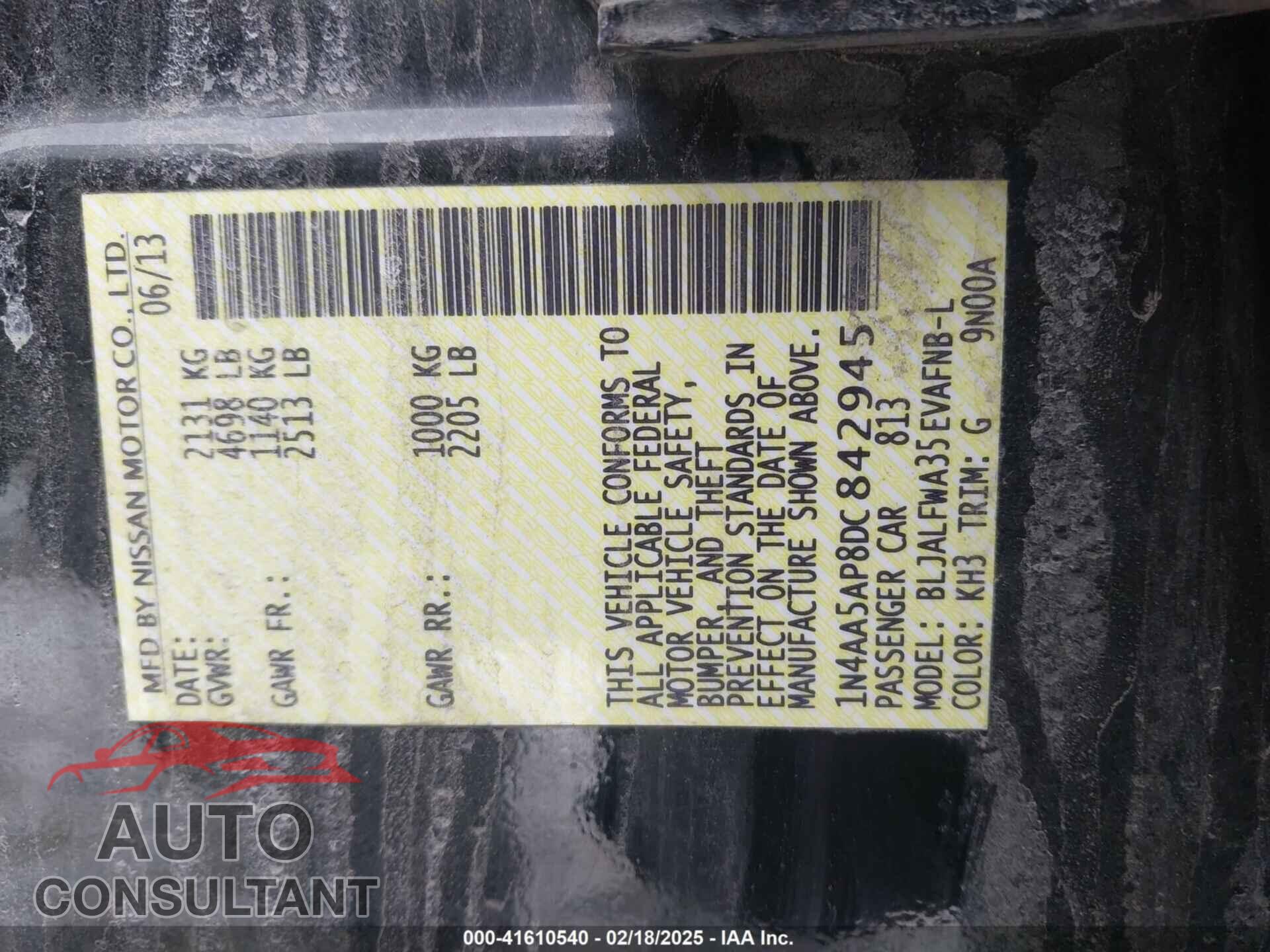 NISSAN MAXIMA 2013 - 1N4AA5AP8DC842945
