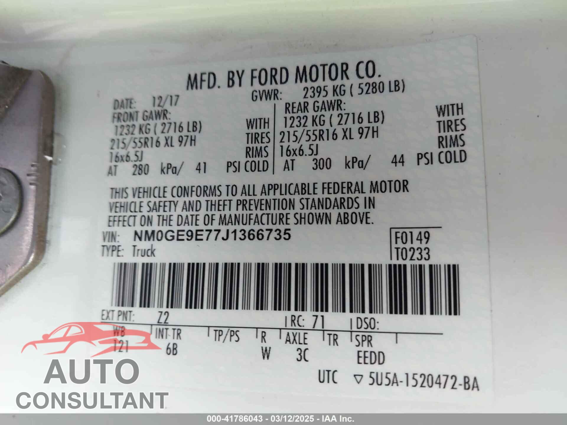 FORD TRANSIT CONNECT 2018 - NM0GE9E77J1366735