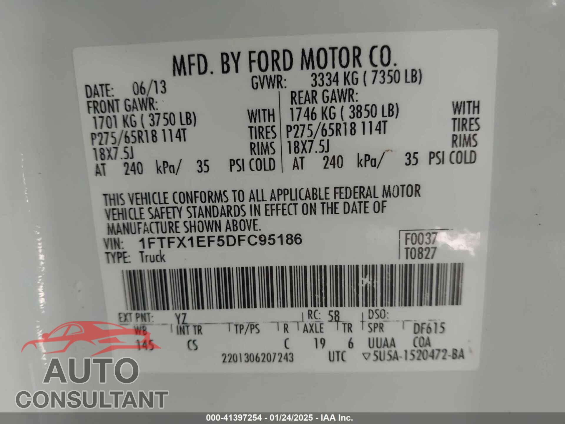 FORD F-150 2013 - 1FTFX1EF5DFC95186