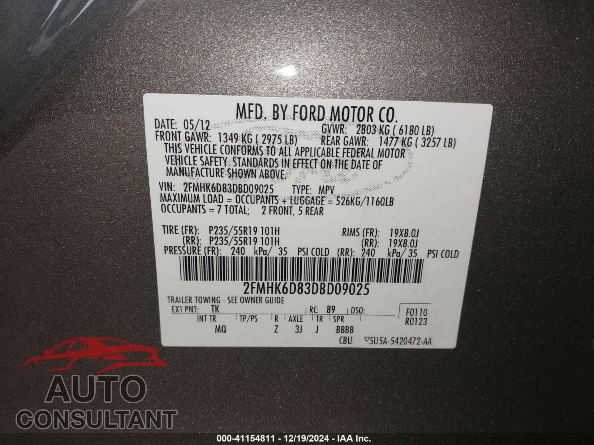 FORD FLEX 2013 - 2FMHK6D83DBD09025