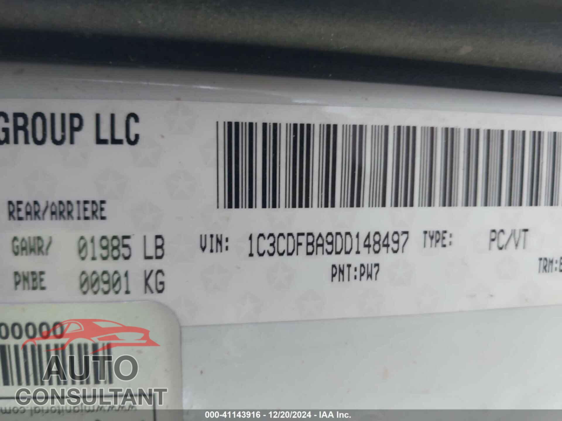 DODGE DART 2013 - 1C3CDFBA9DD148497