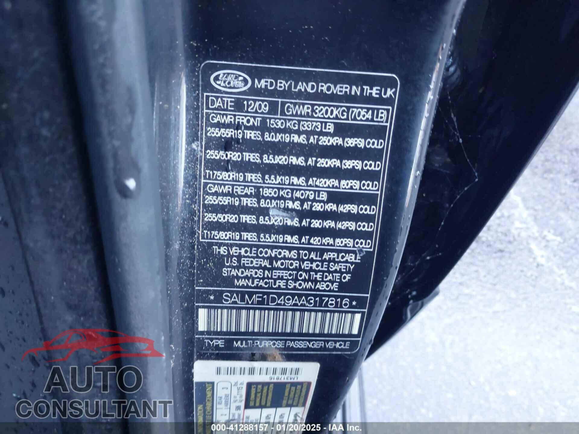 LAND ROVER RANGE ROVER 2010 - SALMF1D49AA317816