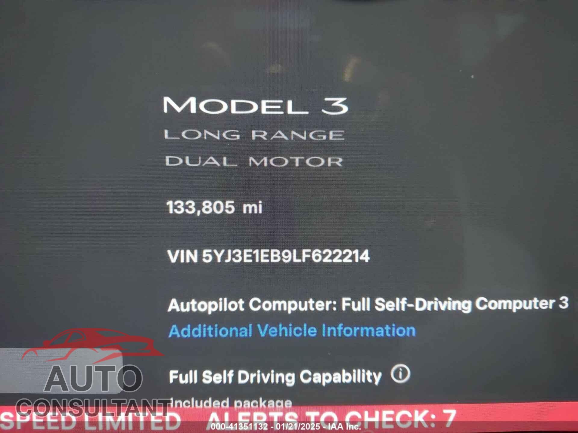 TESLA MODEL 3 2020 - 5YJ3E1EB9LF622214