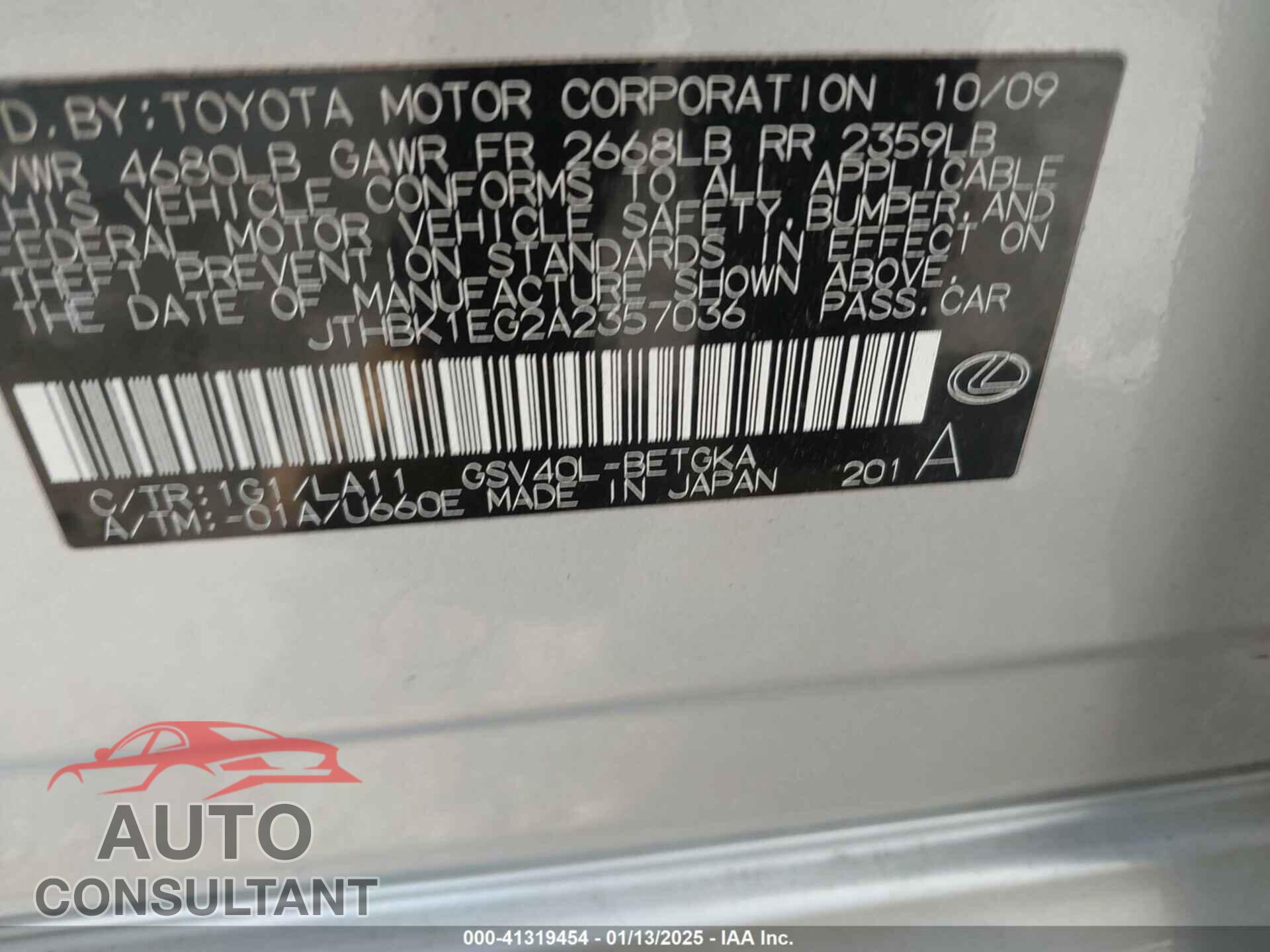 LEXUS ES 350 2010 - JTHBK1EG2A2357036