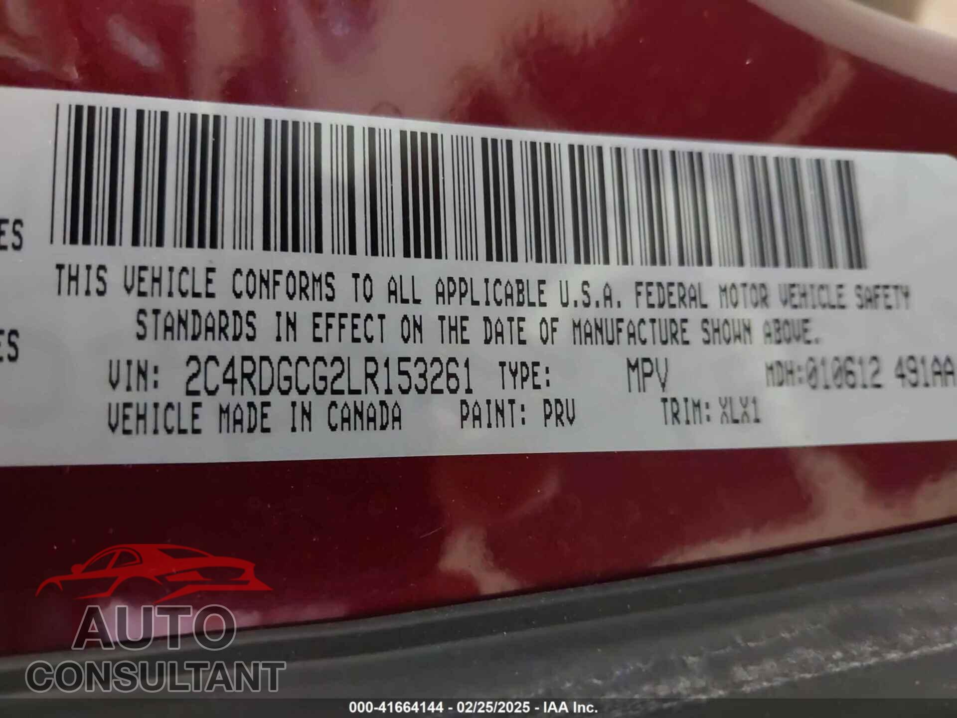 DODGE GRAND CARAVAN 2020 - 2C4RDGCG2LR153261