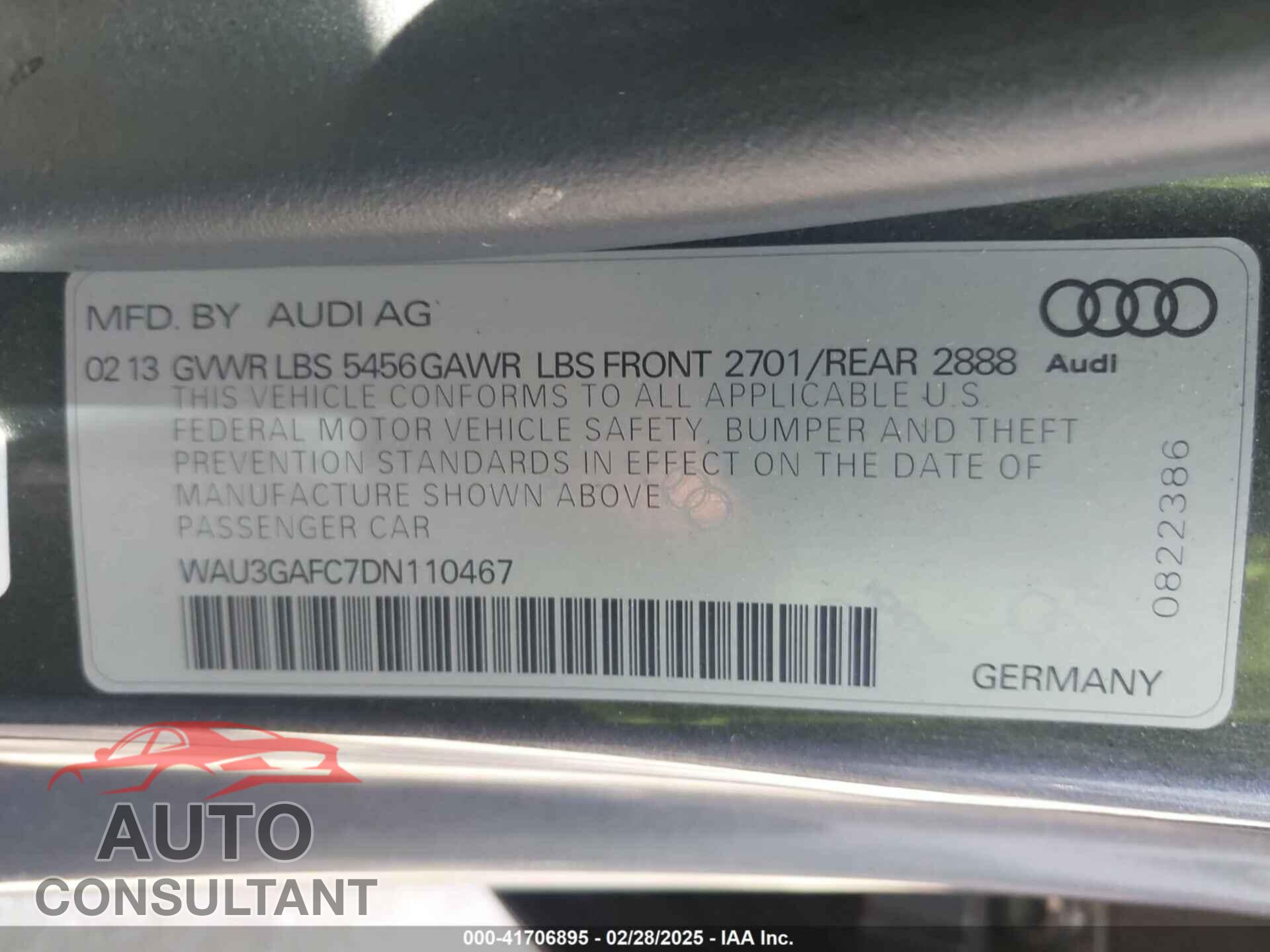 AUDI A7 2013 - WAU3GAFC7DN110467