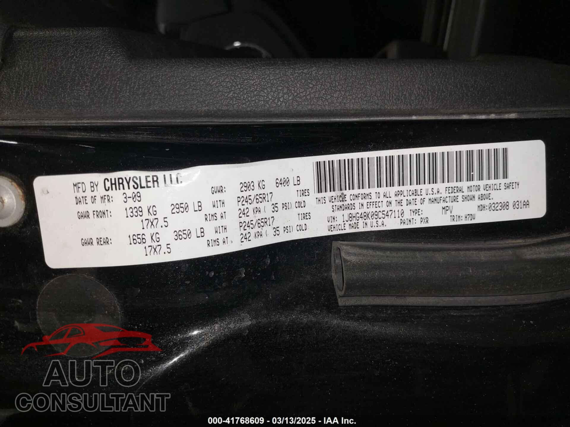 JEEP COMMANDER 2009 - 1J8HG48K09C547110