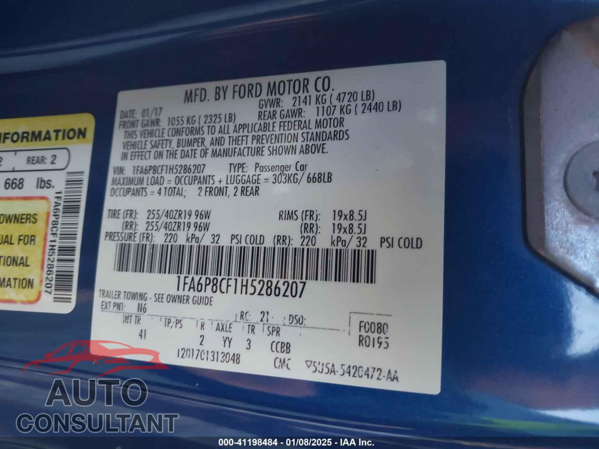 FORD MUSTANG 2017 - 1FA6P8CF1H5286207