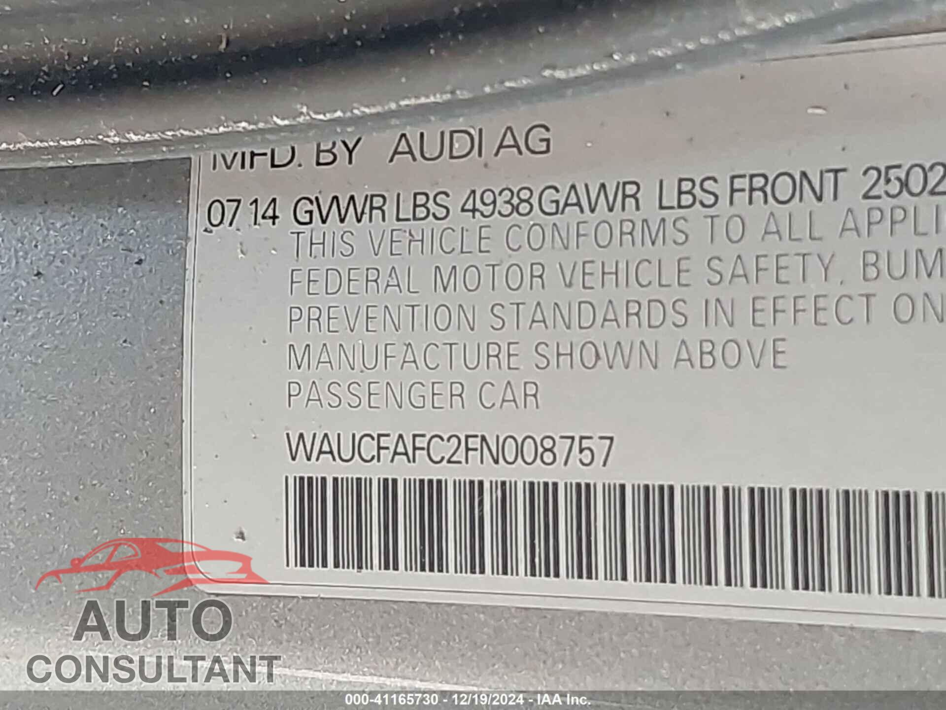 AUDI A6 2015 - WAUCFAFC2FN008757