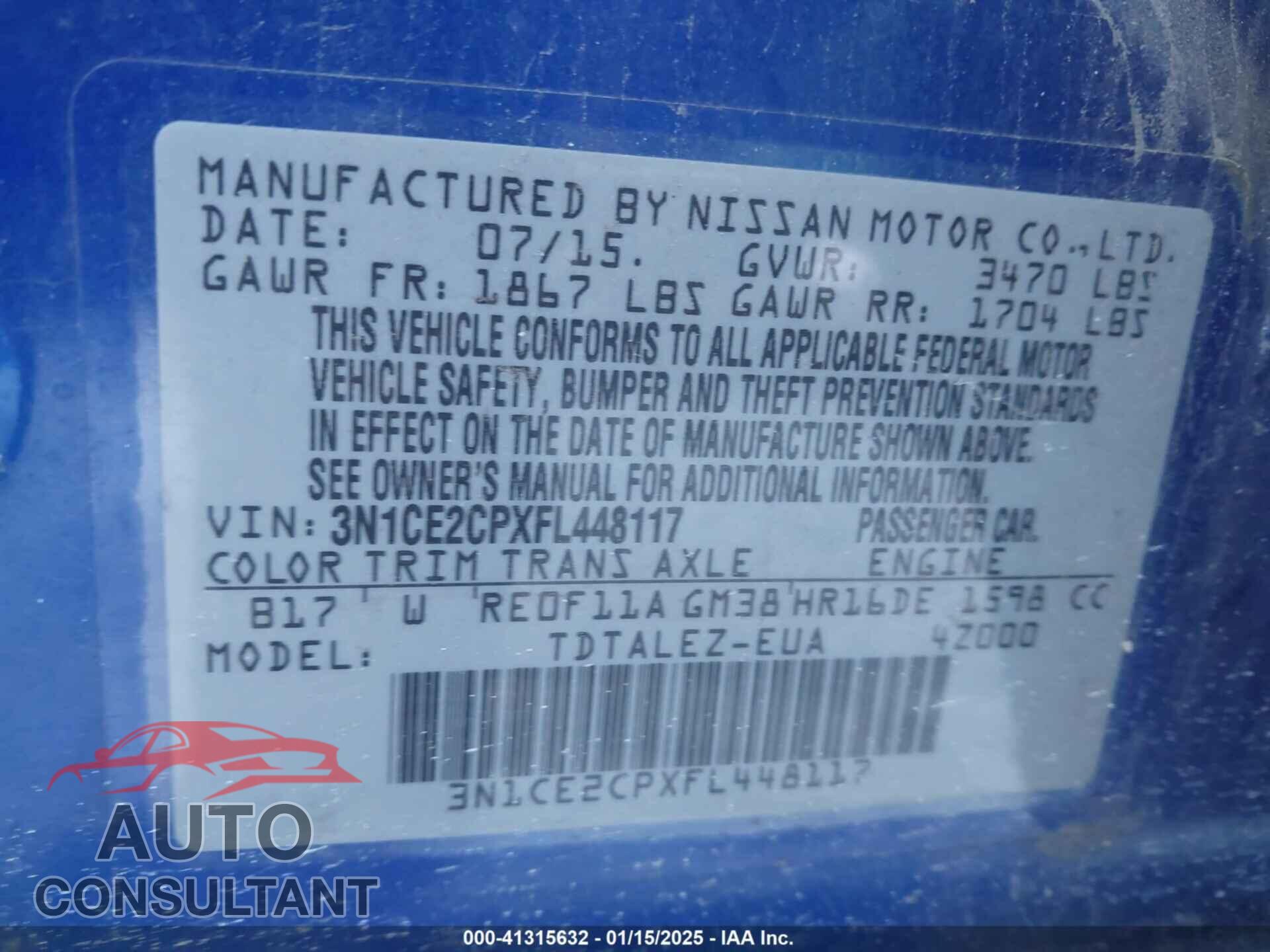 NISSAN VERSA NOTE 2015 - 3N1CE2CPXFL448117