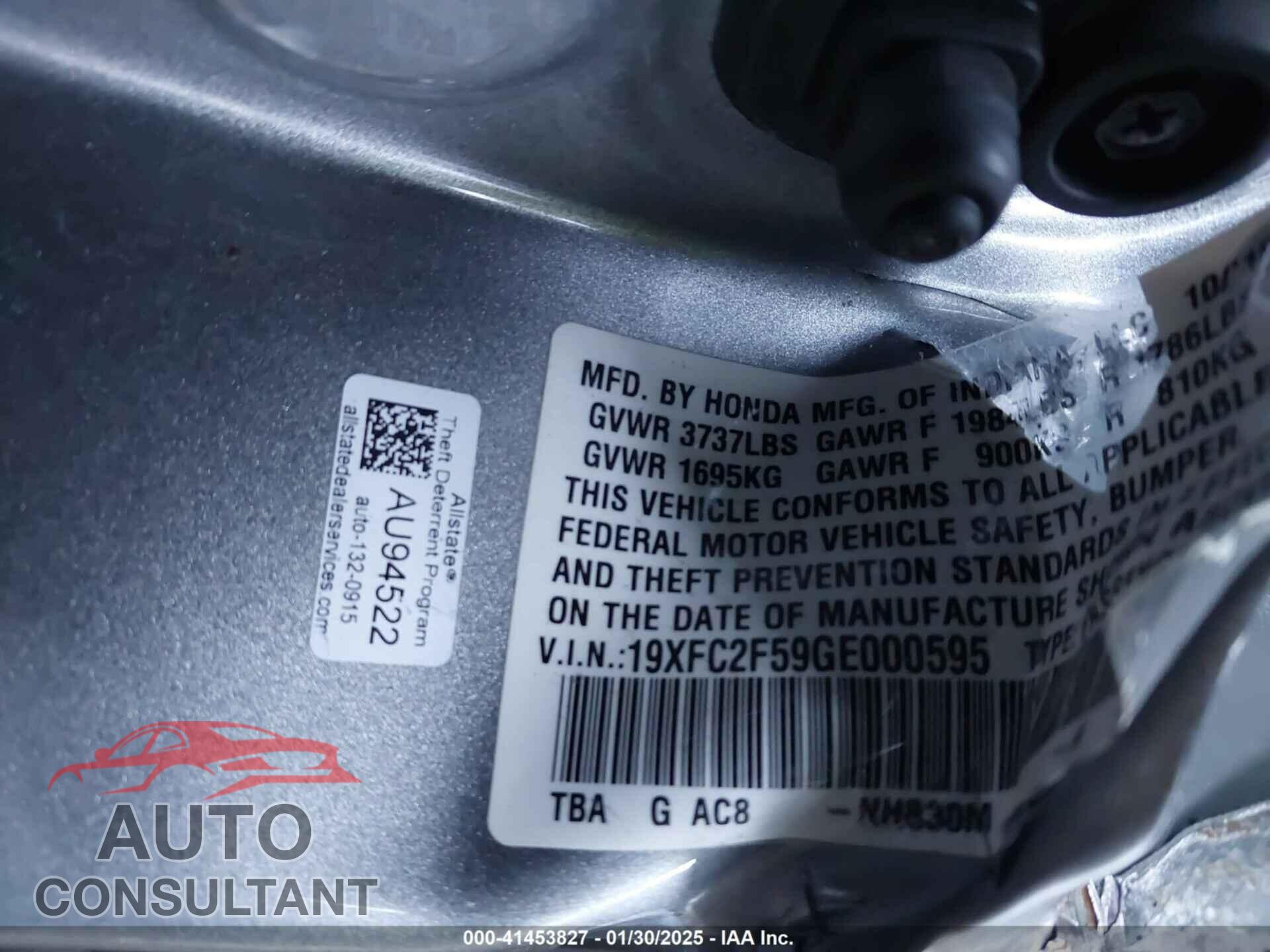 HONDA CIVIC 2016 - 19XFC2F59GE000595
