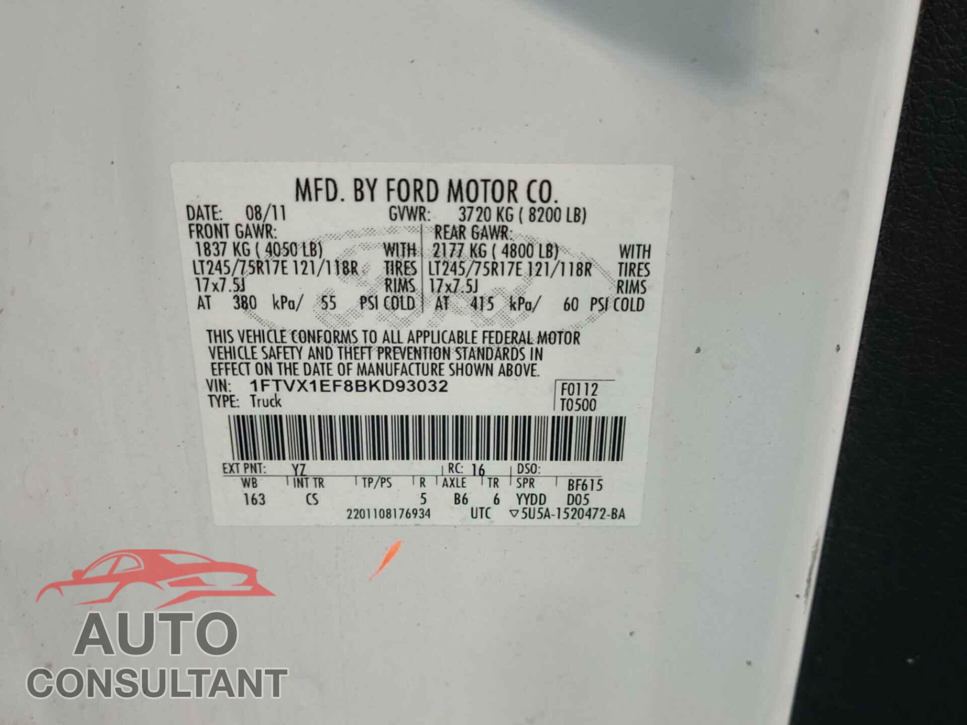 FORD F-150 2011 - 1FTVX1EF8BKD93032