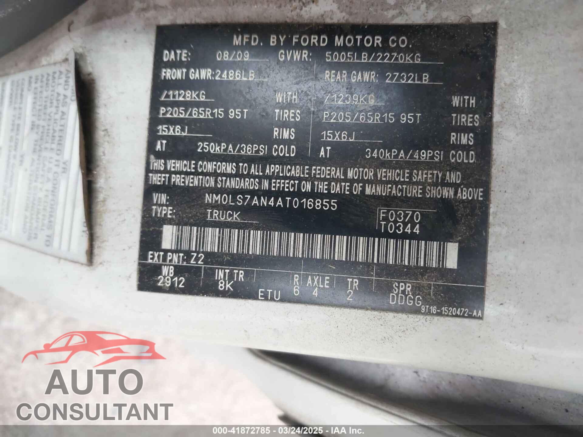 FORD TRANSIT CONNECT 2010 - NM0LS7AN4AT016855