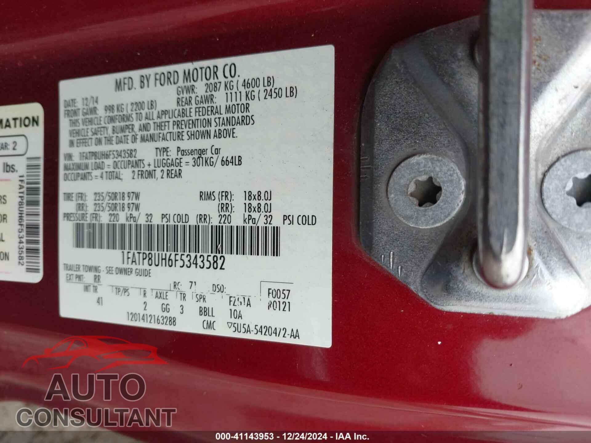 FORD MUSTANG 2015 - 1FATP8UH6F5343582