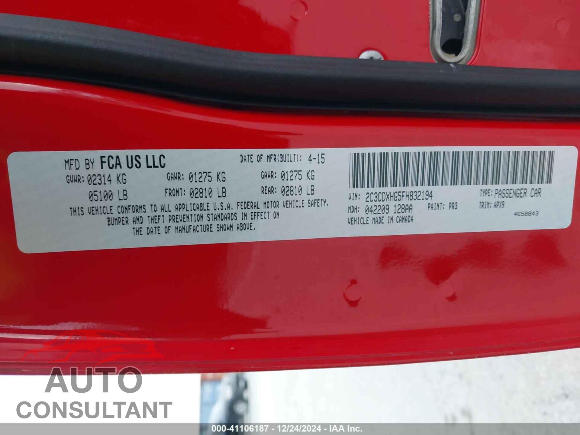 DODGE CHARGER 2015 - 2C3CDXHG5FH832194