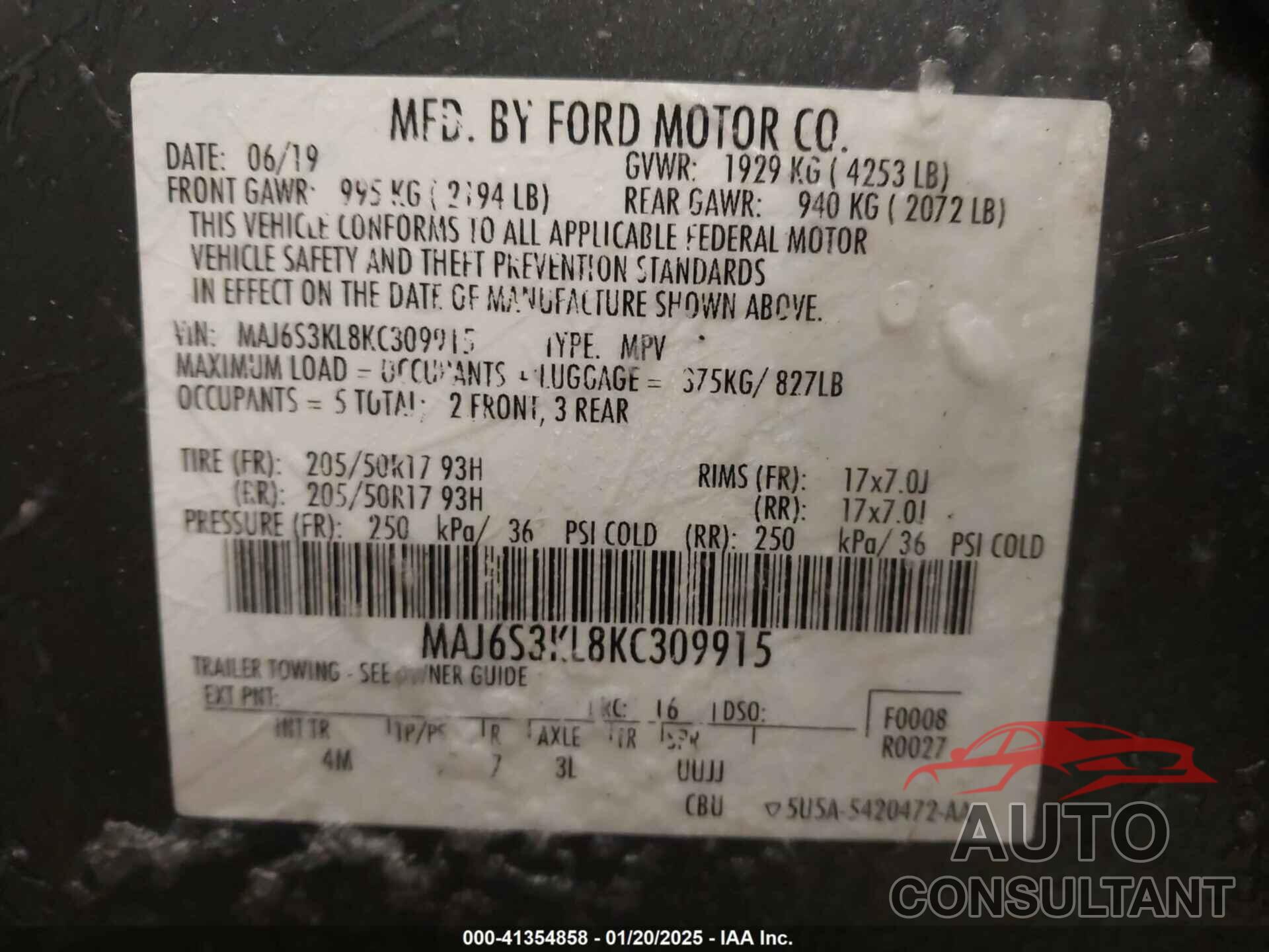 FORD ECOSPORT 2019 - MAJ6S3KL8KC309915