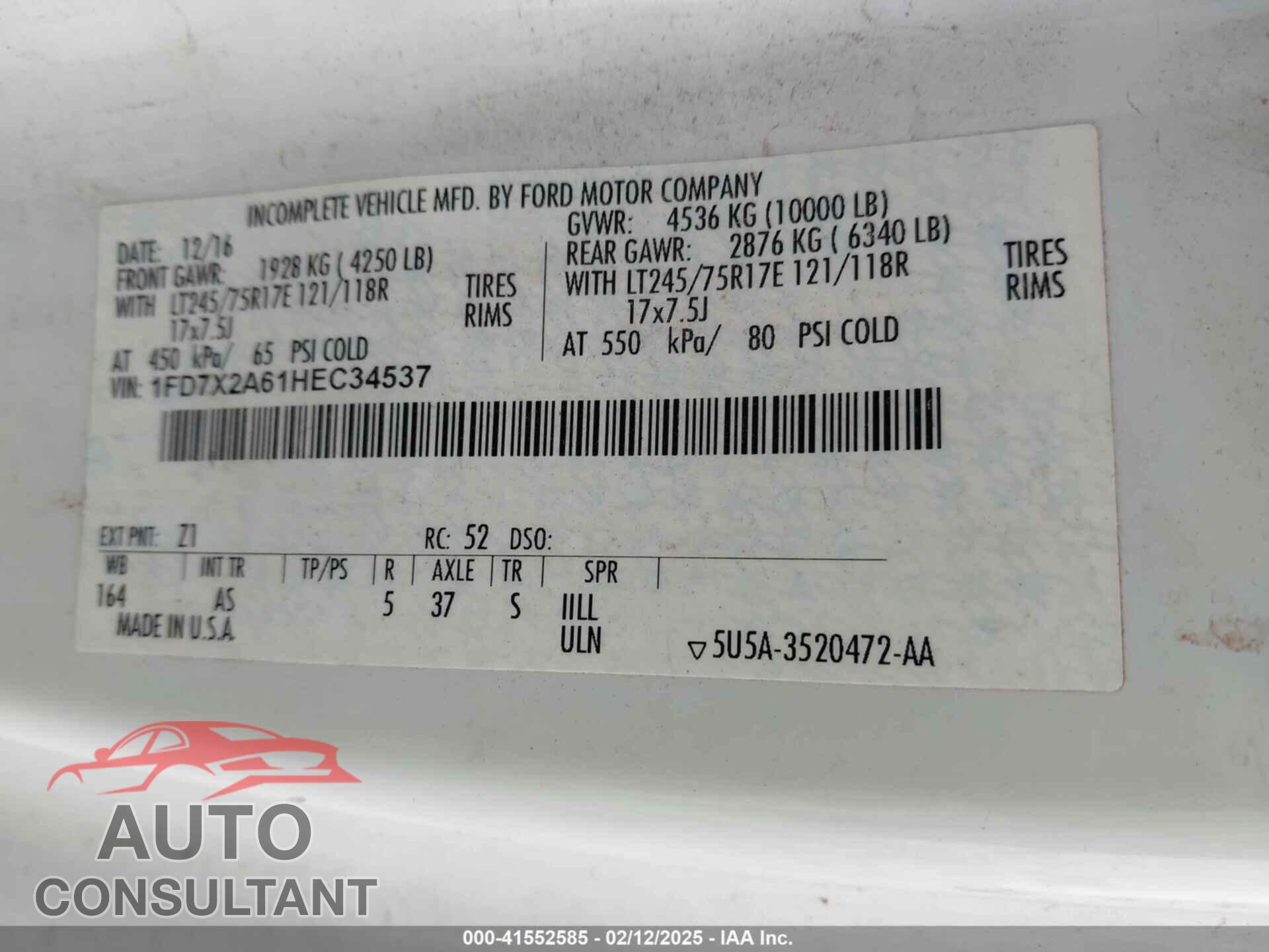 FORD F-250 2017 - 1FD7X2A61HEC34537