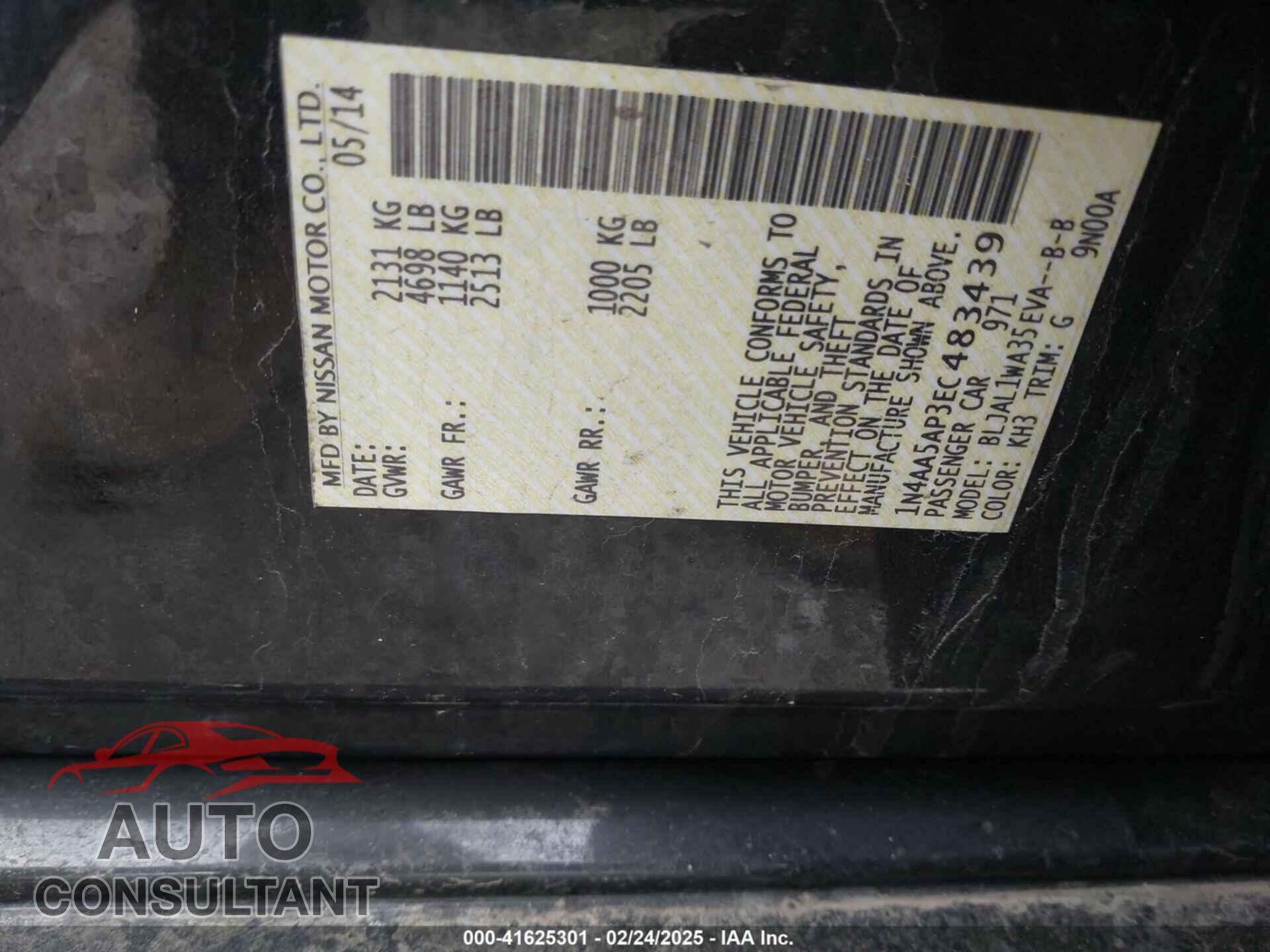 NISSAN MAXIMA 2014 - 1N4AA5AP3EC483439