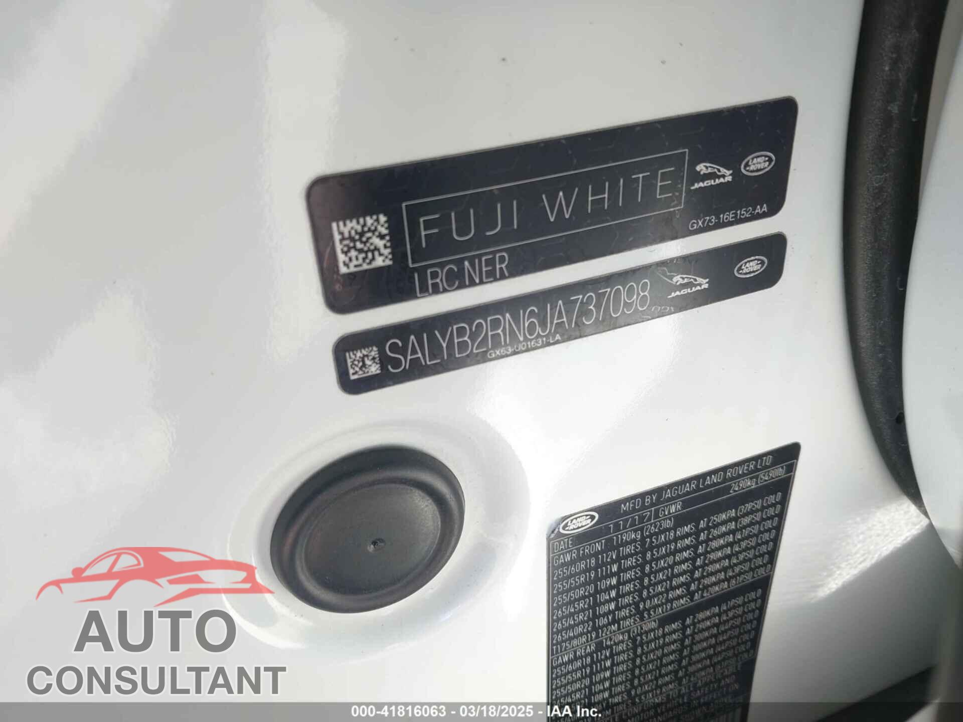 LAND ROVER RANGE ROVER VELAR 2018 - SALYB2RN6JA737098