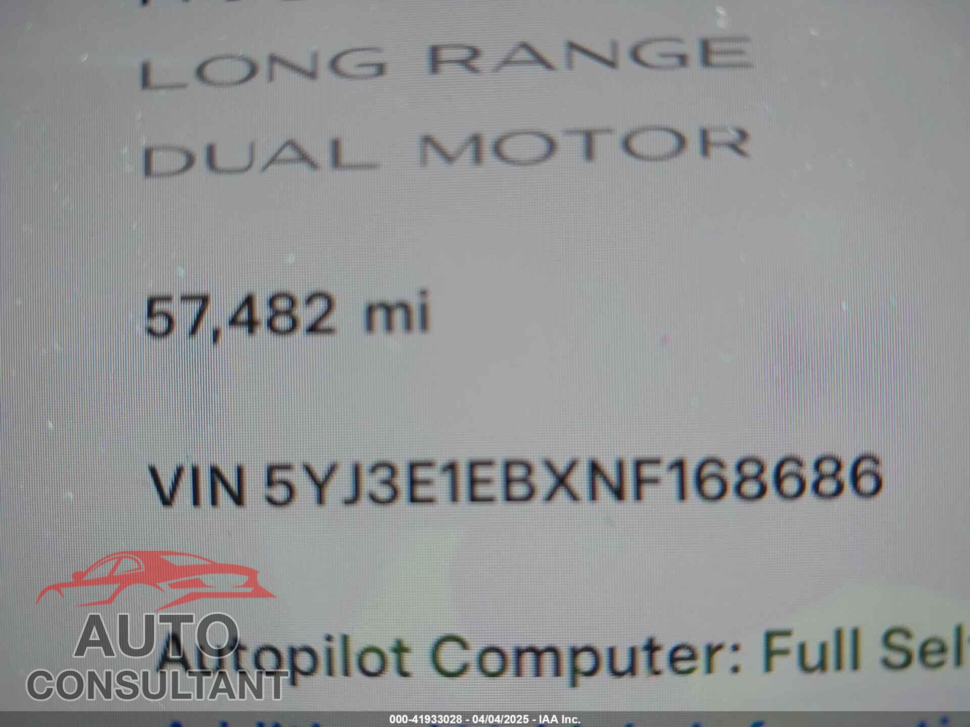 TESLA MODEL 3 2022 - 5YJ3E1EBXNF168686