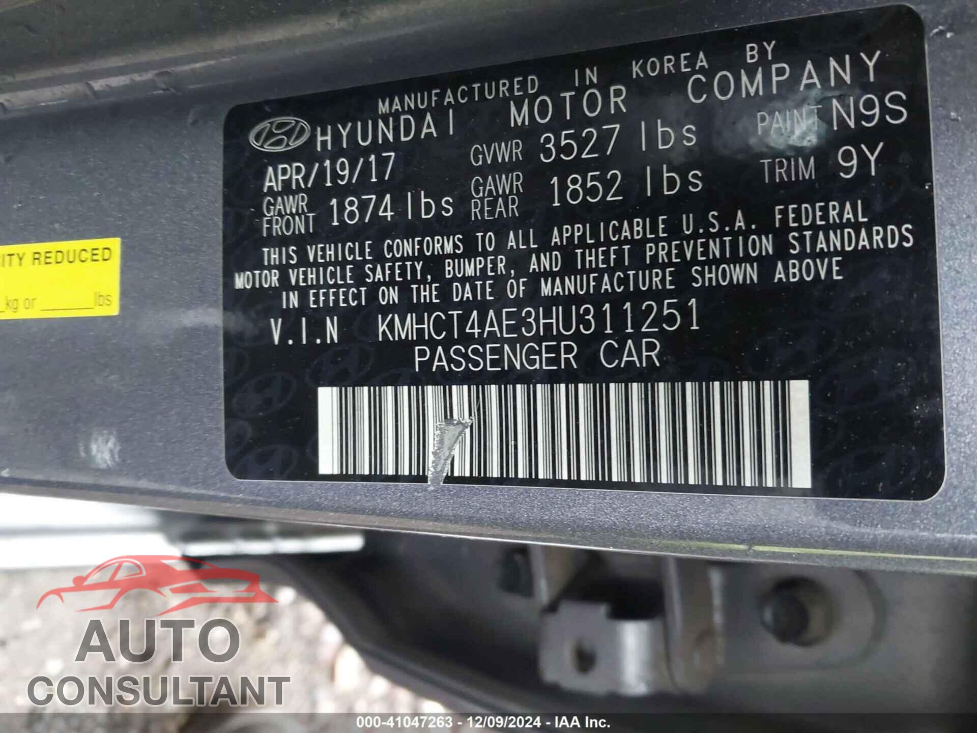HYUNDAI ACCENT 2017 - KMHCT4AE3HU311251