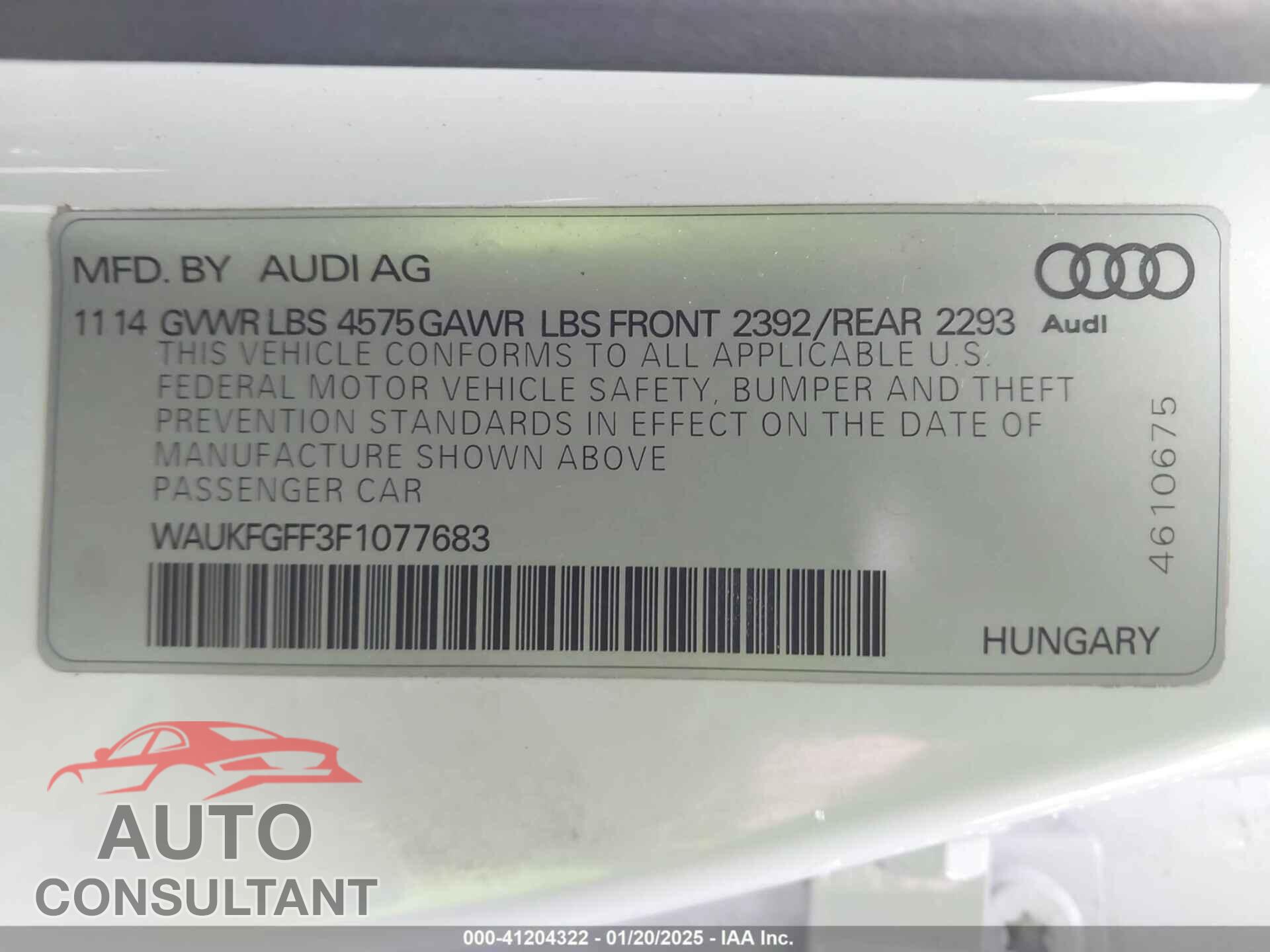 AUDI A3 2015 - WAUKFGFF3F1077683