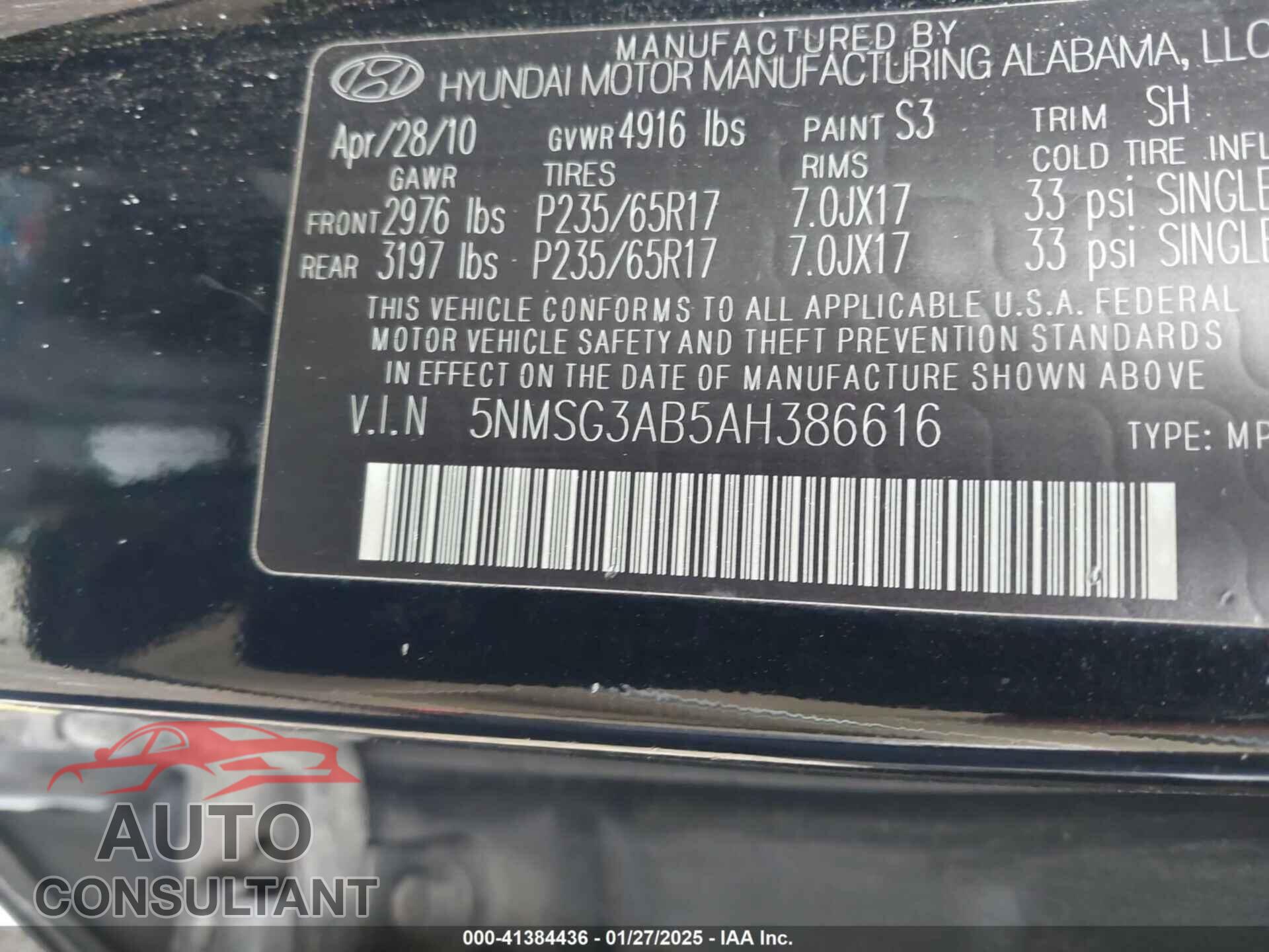 HYUNDAI SANTA FE 2010 - 5NMSG3AB5AH386616