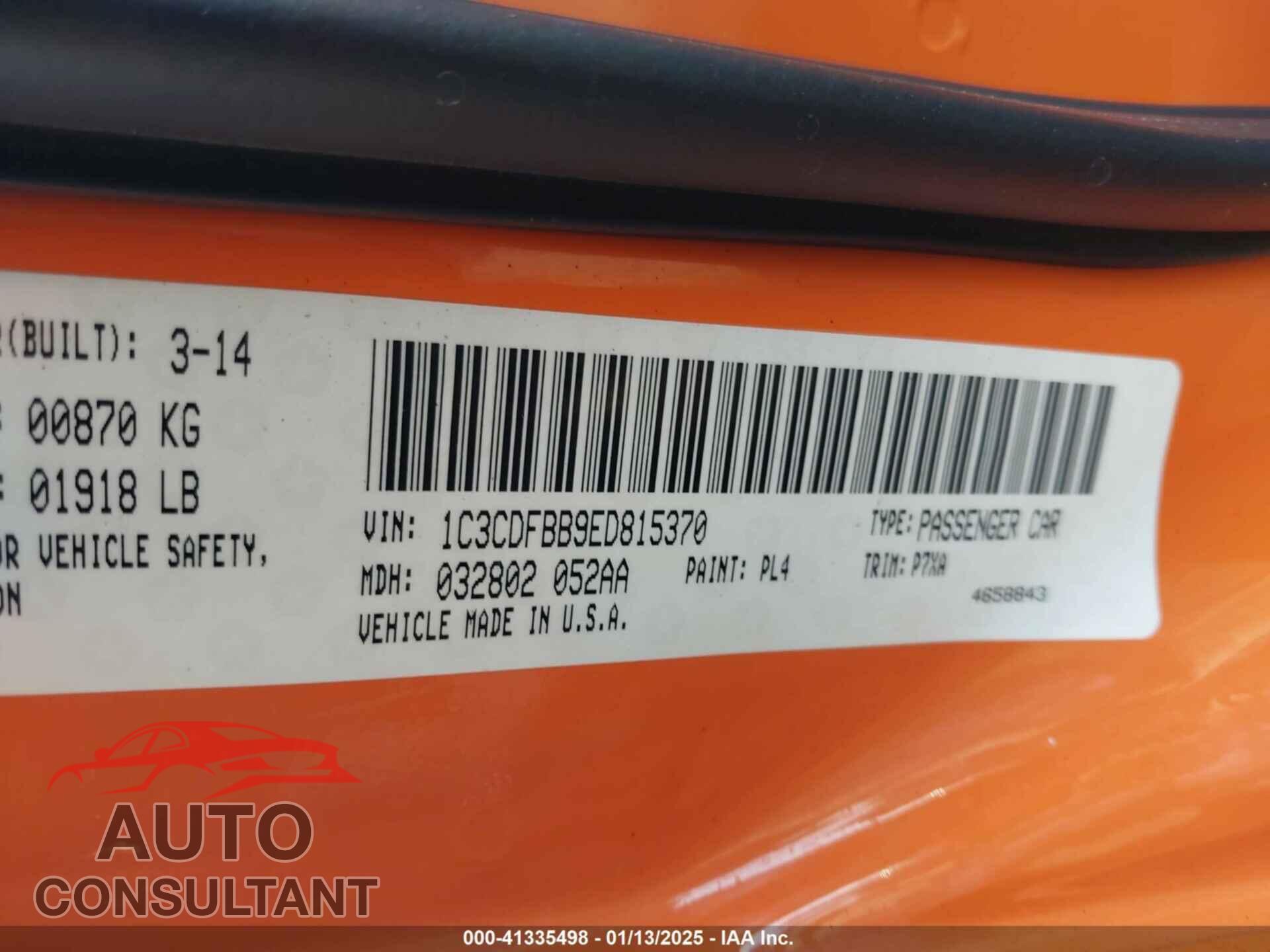 DODGE DART 2014 - 1C3CDFBB9ED815370