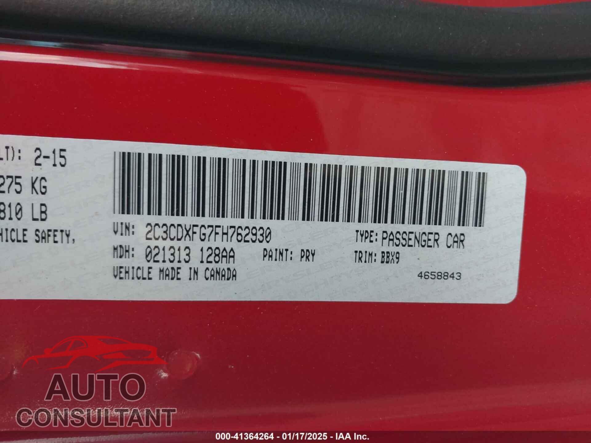 DODGE CHARGER 2015 - 2C3CDXFG7FH762930