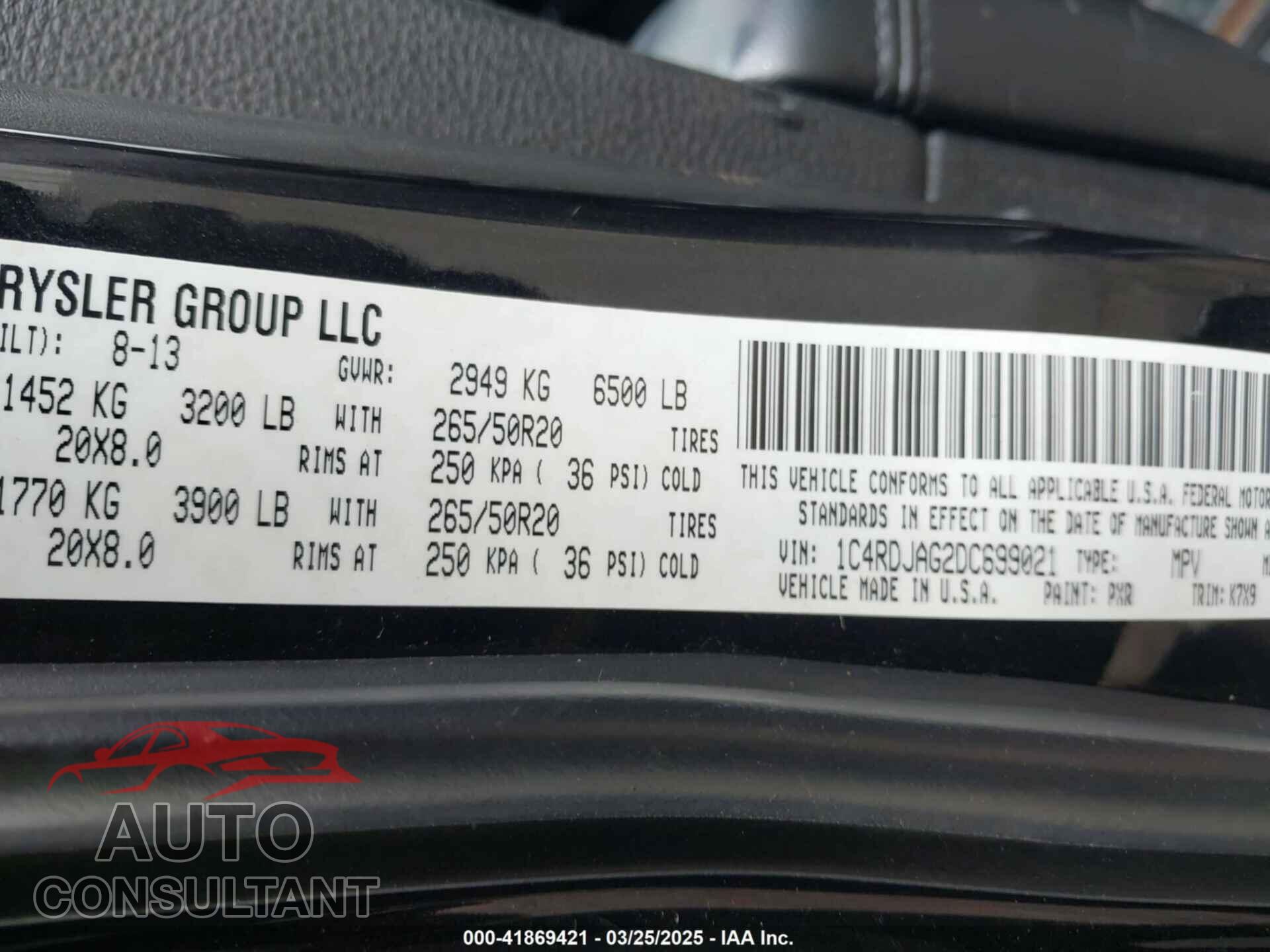 DODGE DURANGO 2013 - 1C4RDJAG2DC699021