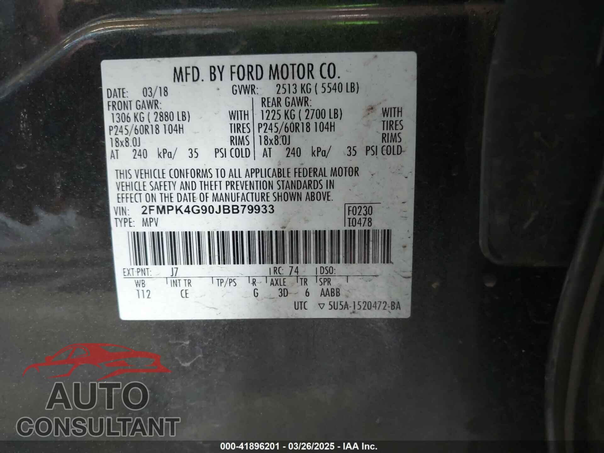 FORD EDGE 2018 - 2FMPK4G90JBB79933