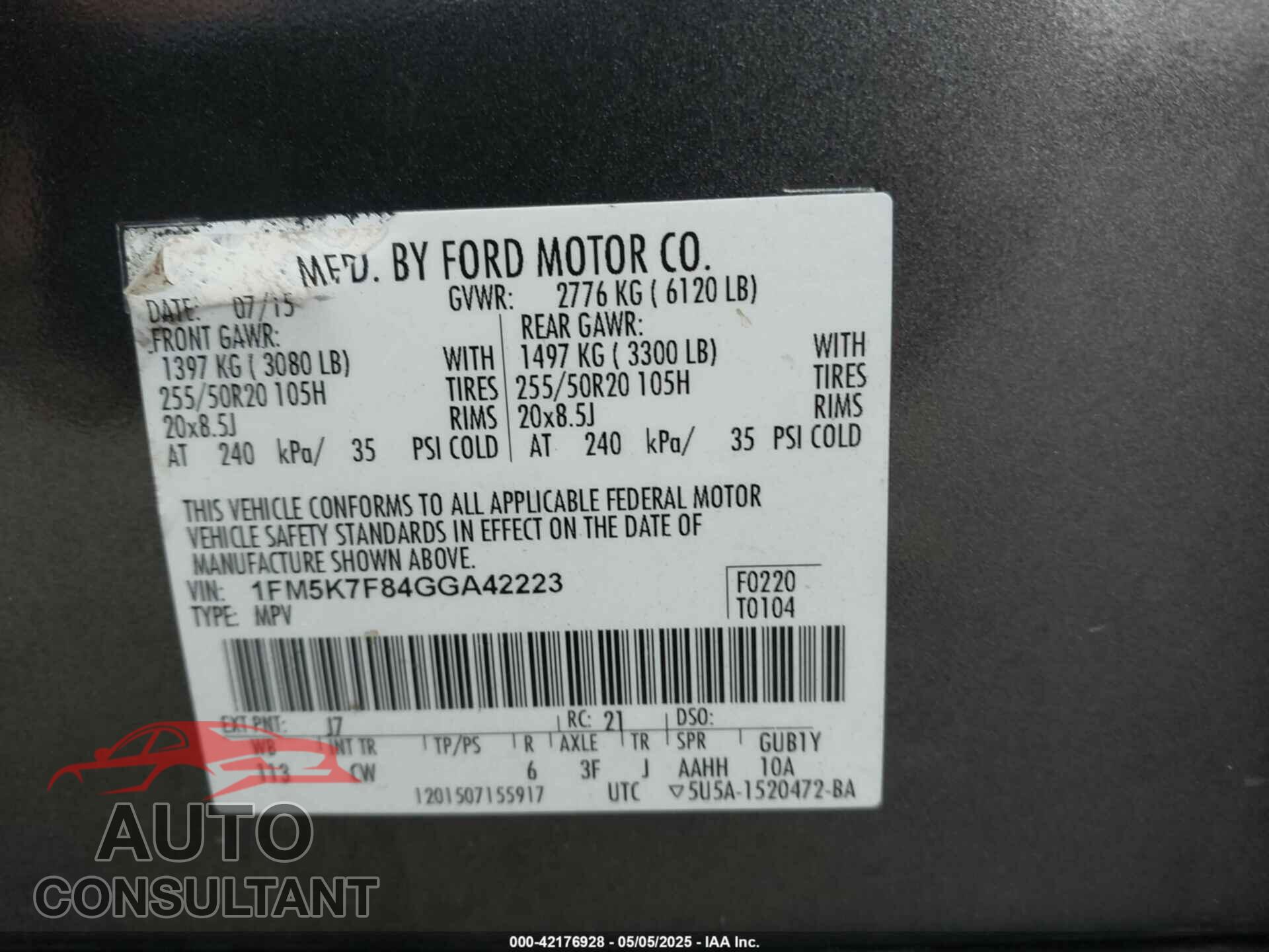 FORD EXPLORER 2016 - 1FM5K7F84GGA42223