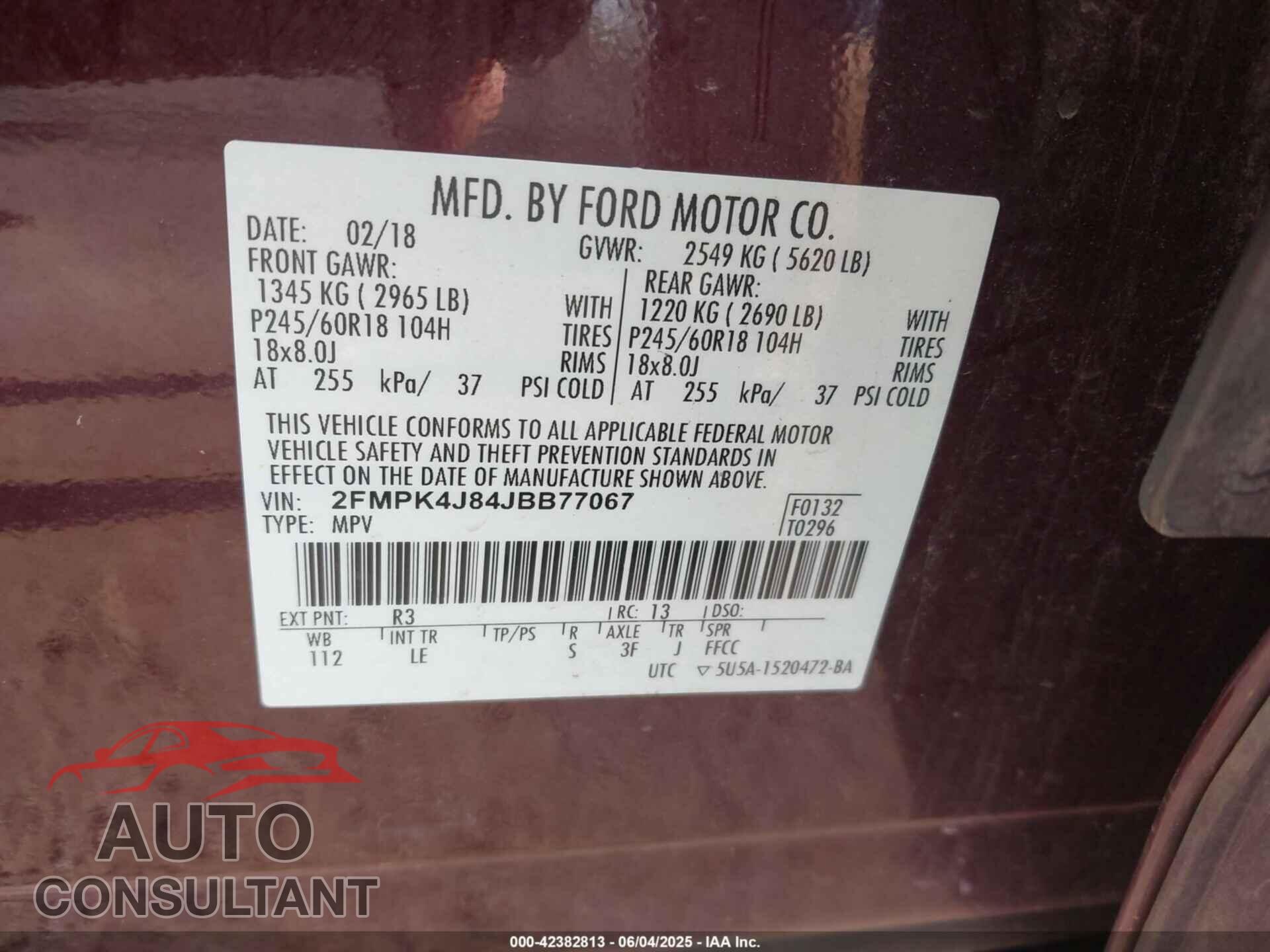 FORD EDGE 2018 - 2FMPK4J84JBB77067